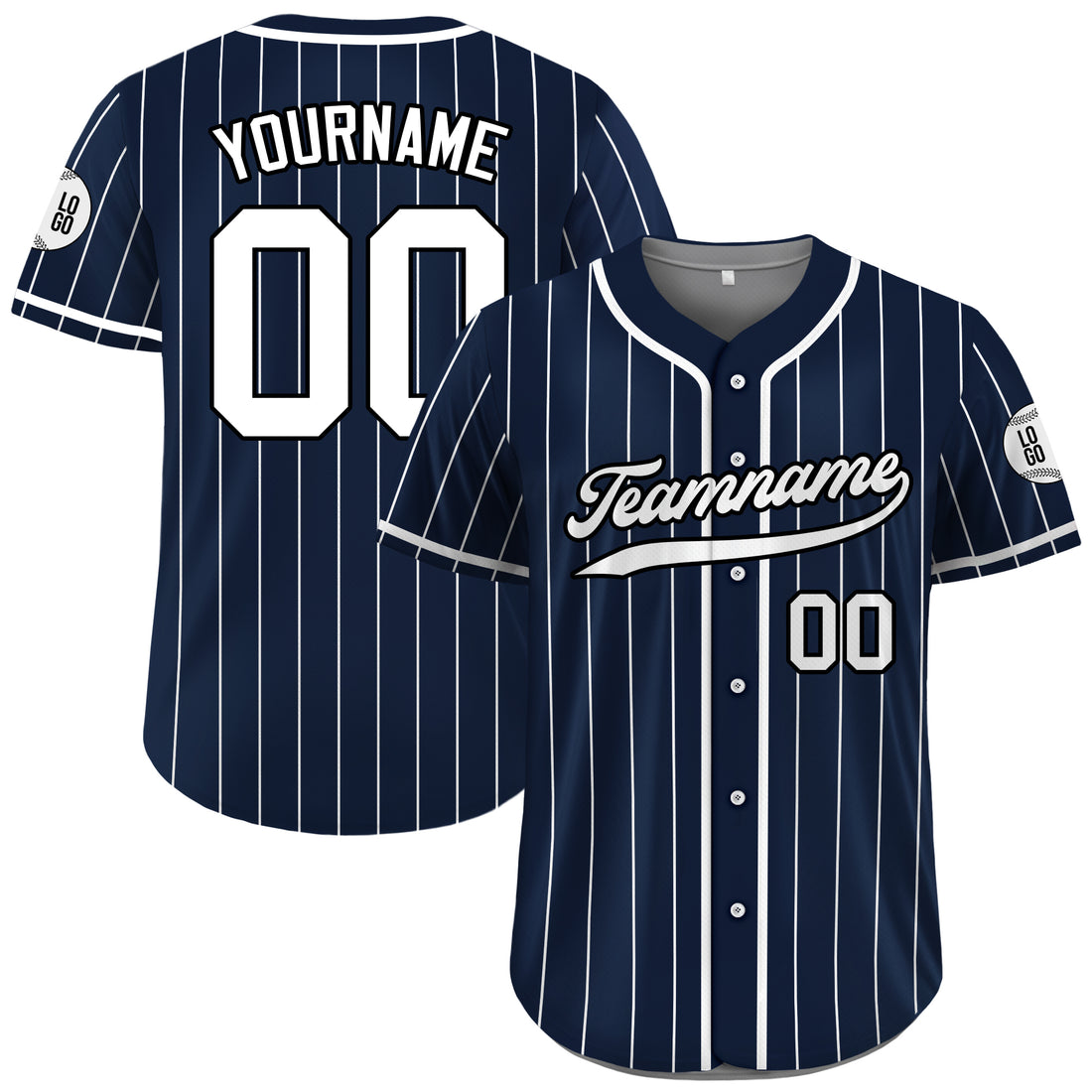 Personalized Navy White Thin Stripe Baseball Shirt