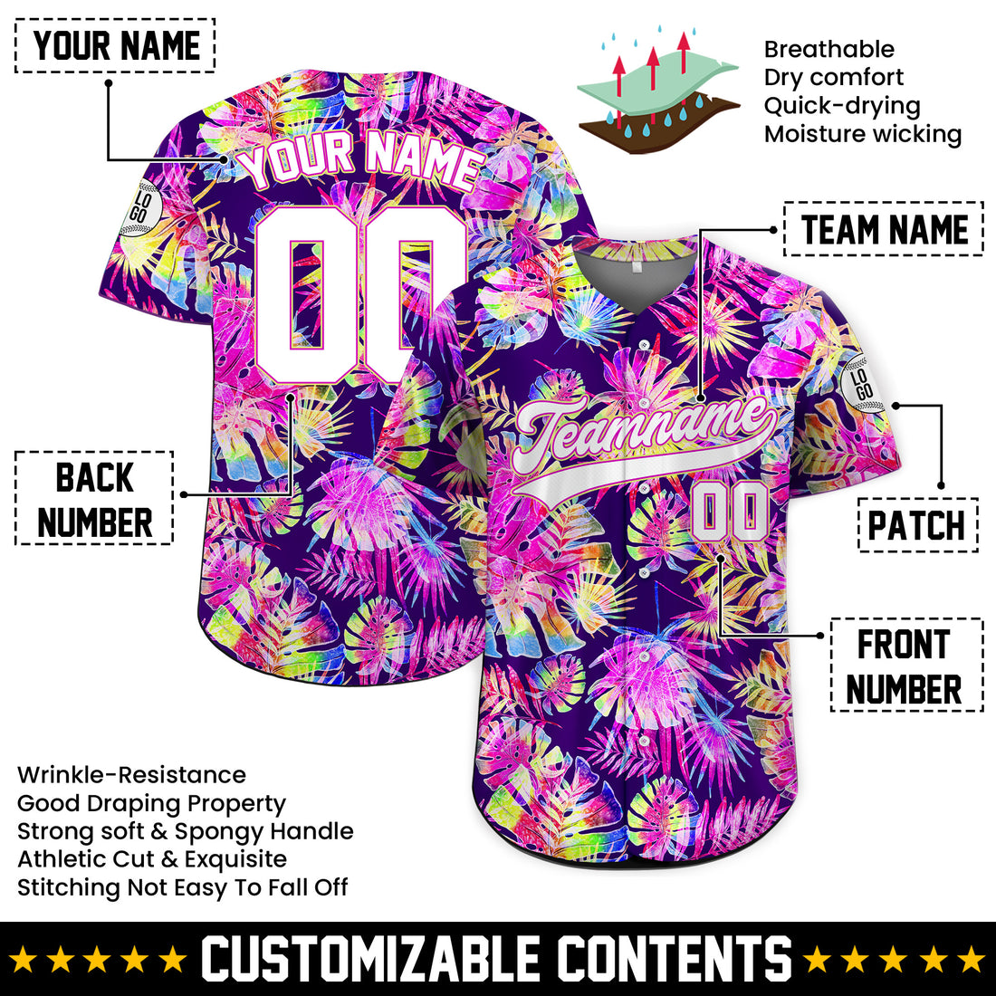 Personalized Neon Jungle Hawaiian Baseball Jersey