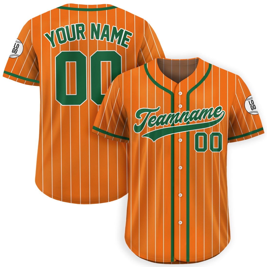 Personalized Orange and Green Pinstripe Baseball Jersey