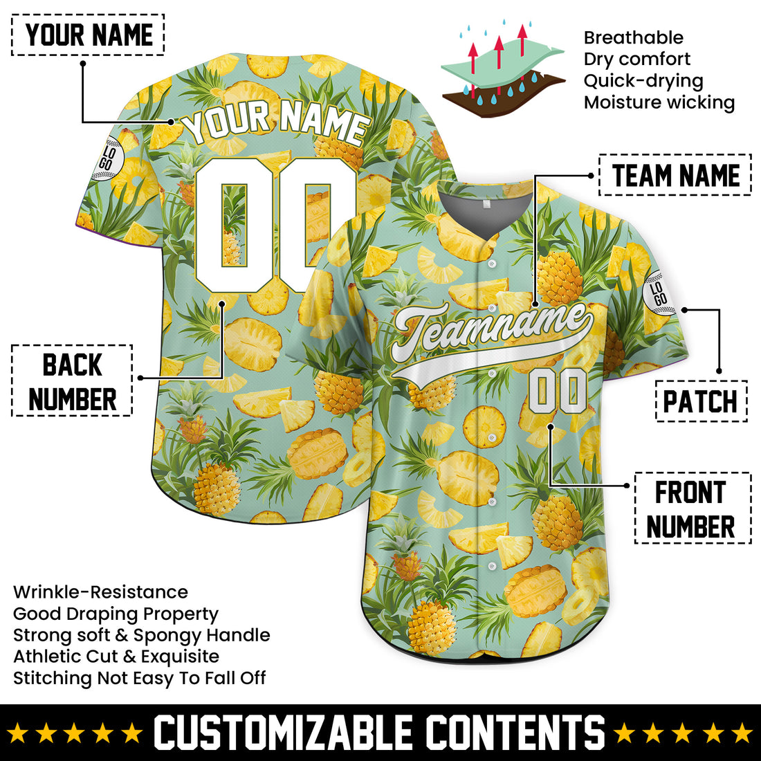 Personalized Pineapple Paradise Hawaiian Baseball Jersey