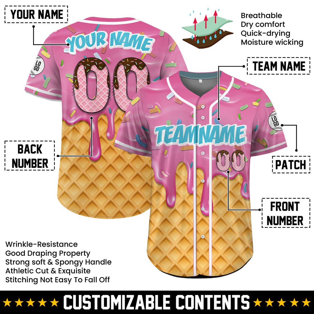 Personalized Pink Chocolate Drip Baseball Jersey