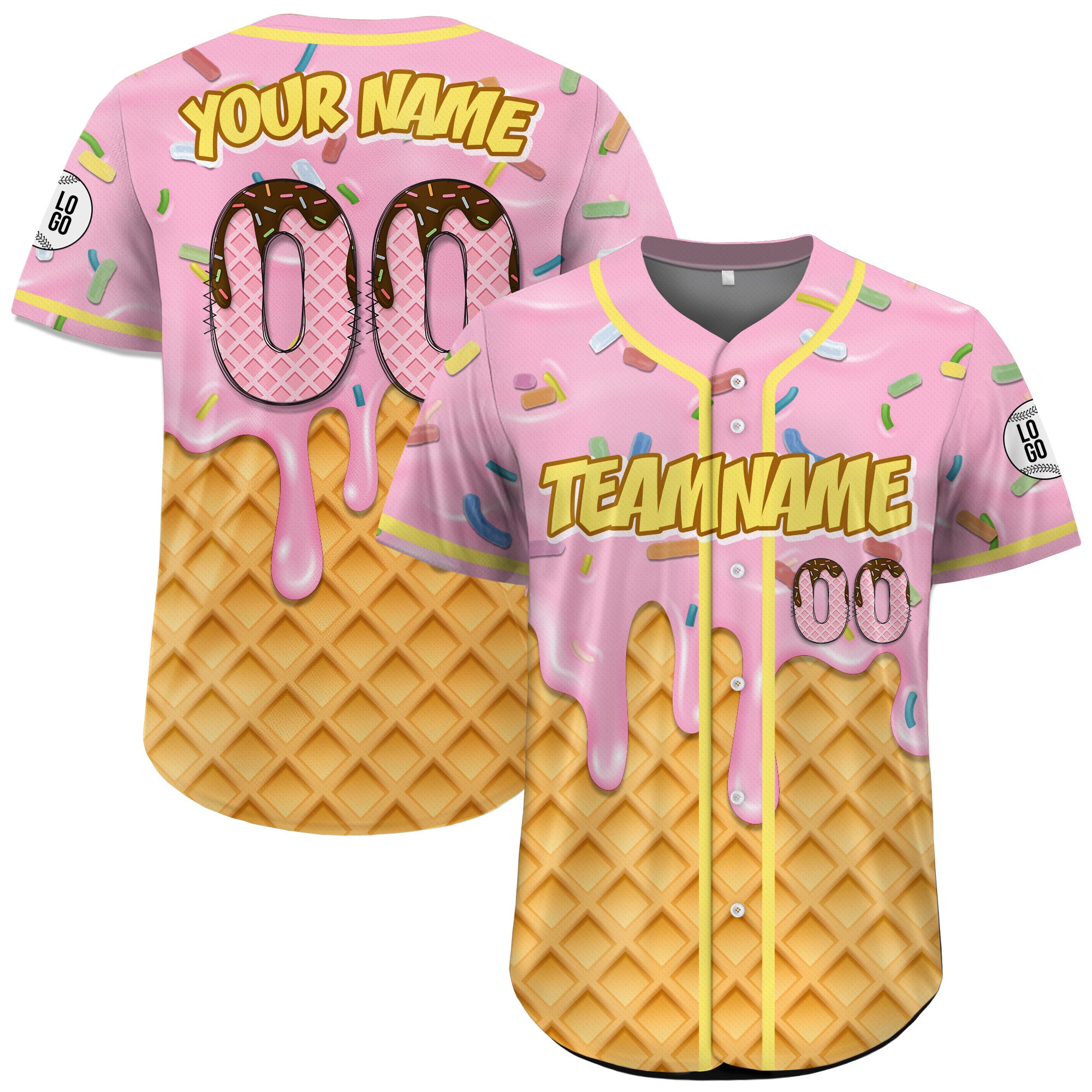 Personalized Pink Chocolate Drip Ice Cream Baseball Jersey