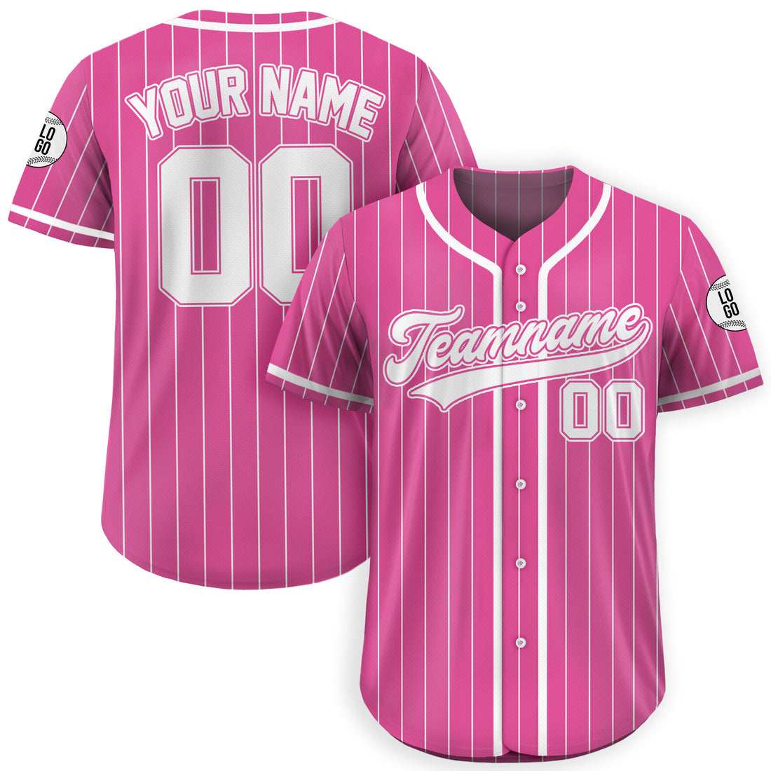 Personalized Pink and White Pinstripe Baseball Jersey