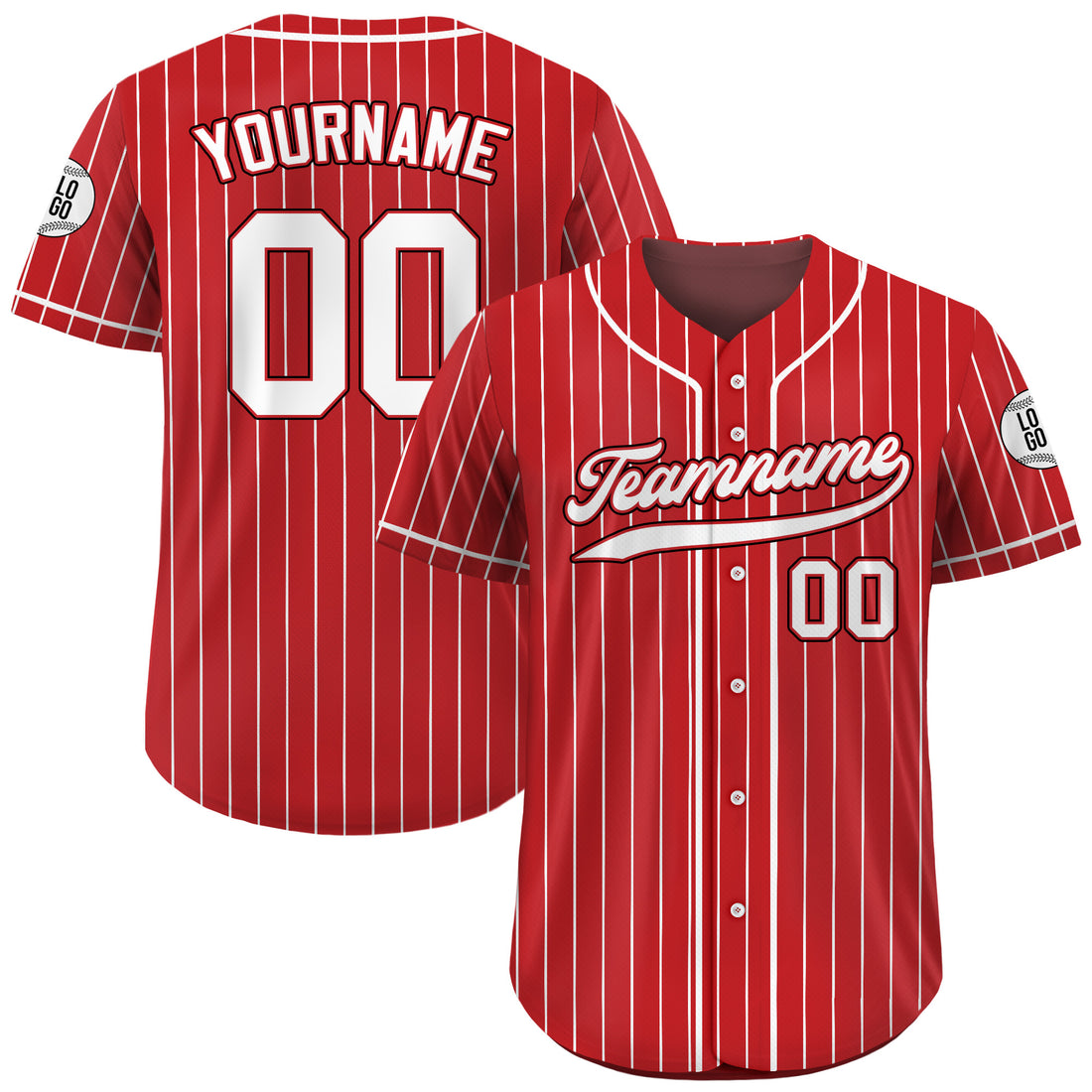 Personalized Red White Pinstriped Baseball Jersey
