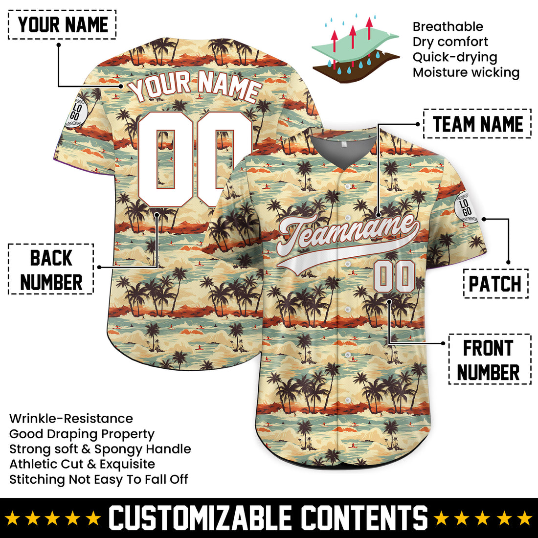 Personalized Retro Sunset Hawaiian Baseball Jersey