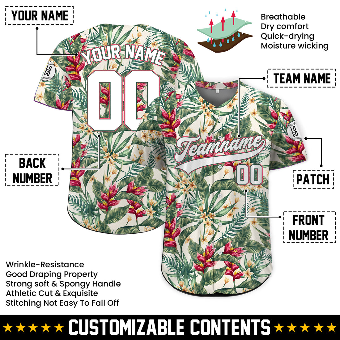 Personalized Tropical Paradise Hawaiian Baseball Jersey