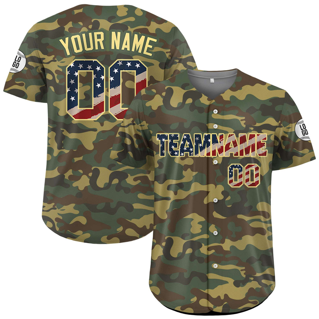Personalized USA Flag Camo Field Baseball Jersey