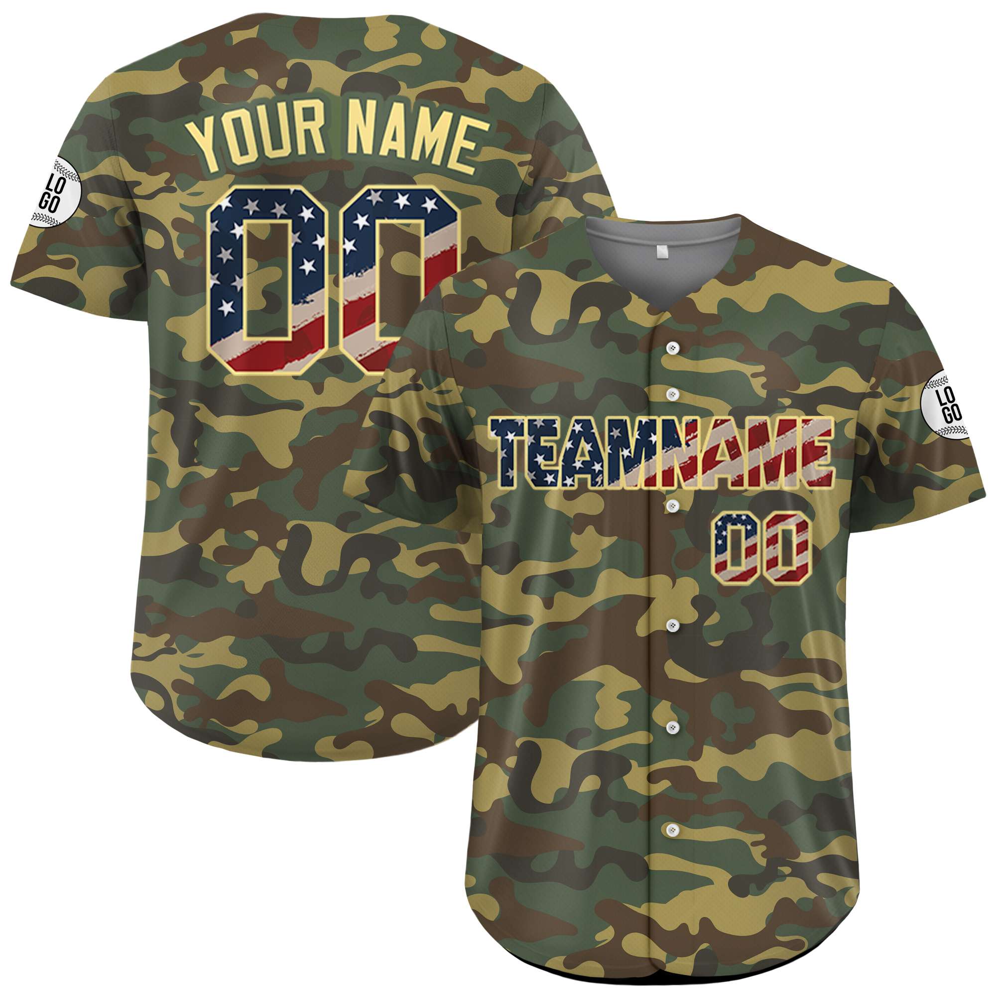 Personalized USA Flag Camo Field Baseball Jersey
