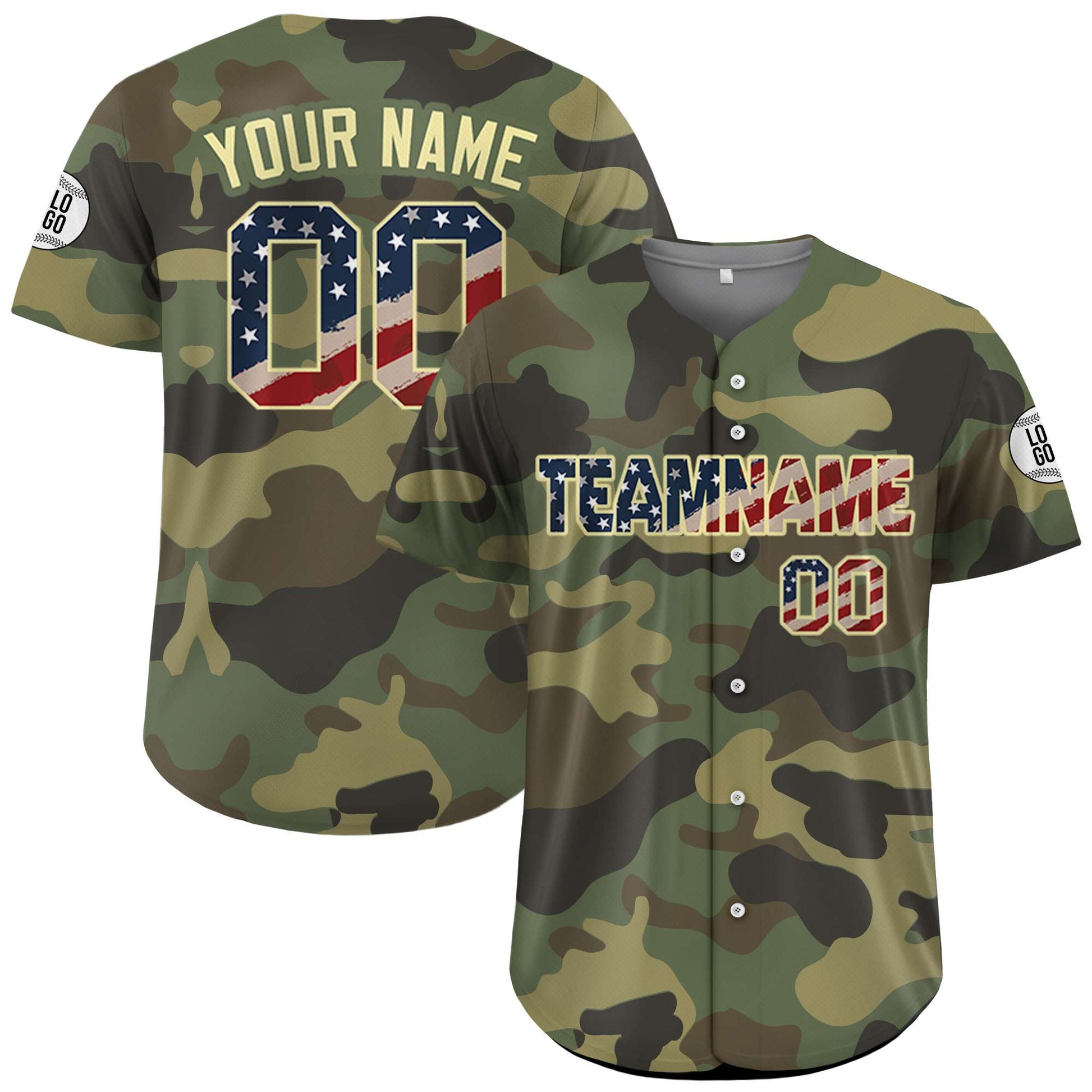 Personalized USA Flag Freedom Field Camo Baseball Jersey