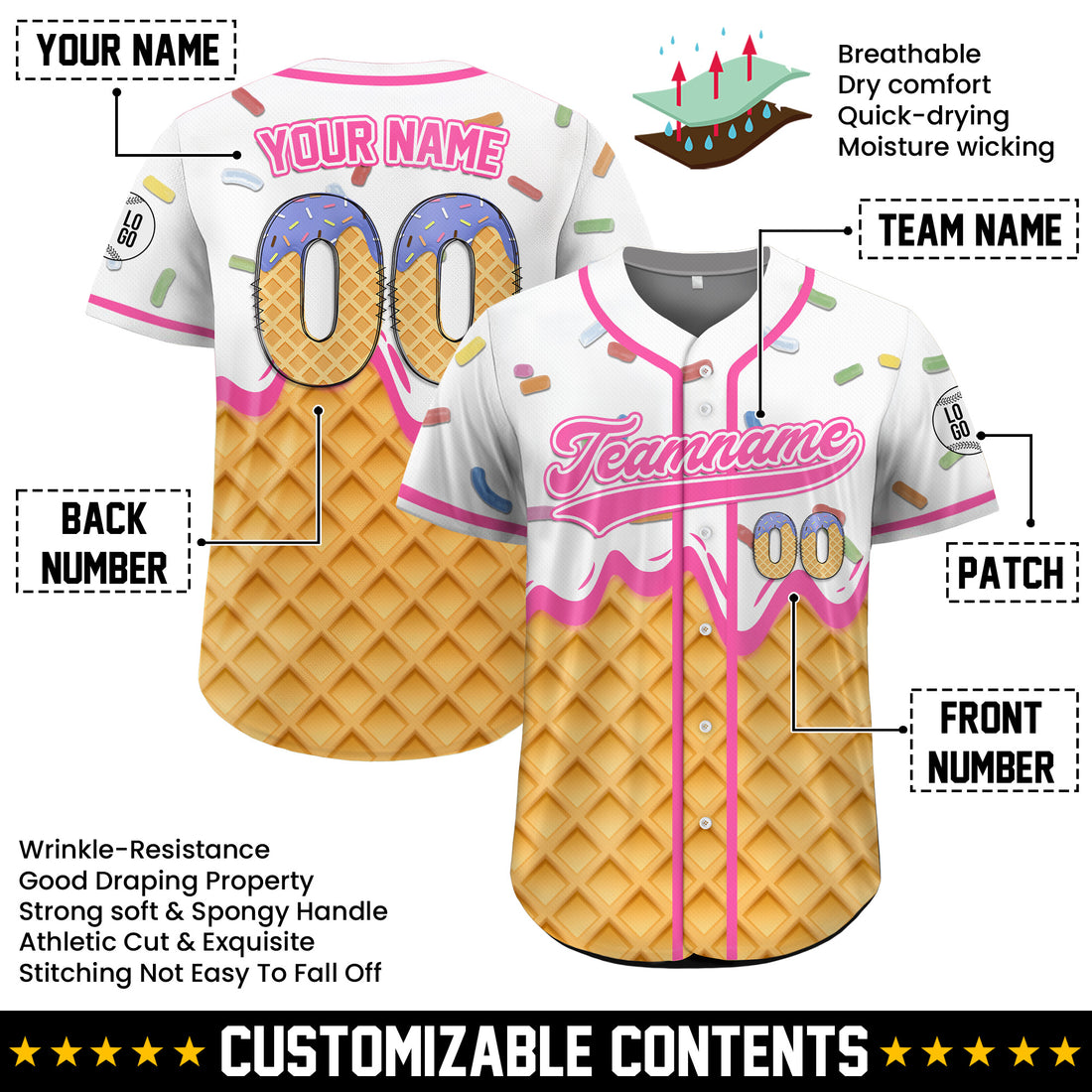 Personalized Vanilla Drip Sprinkle Baseball Jersey