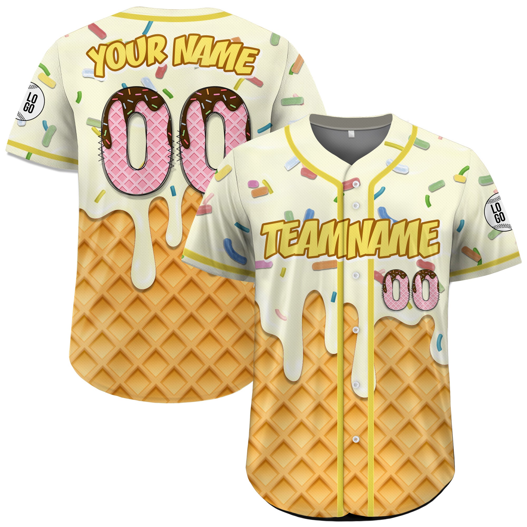 Personalized Vanilla Ice Cream Drip Sprinkle Baseball Jersey