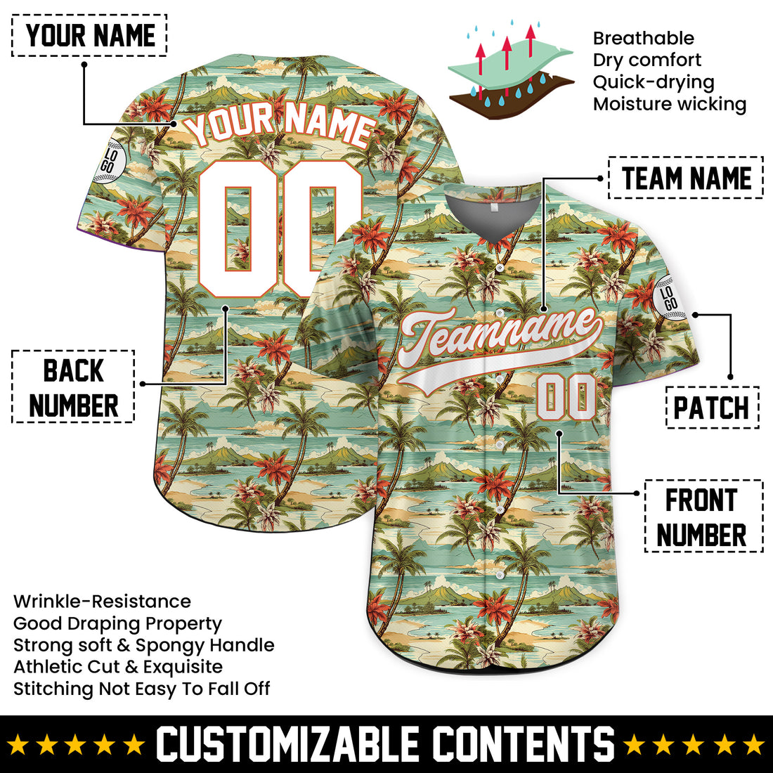 Personalized Vintage Island Hawaiian Baseball Jersey