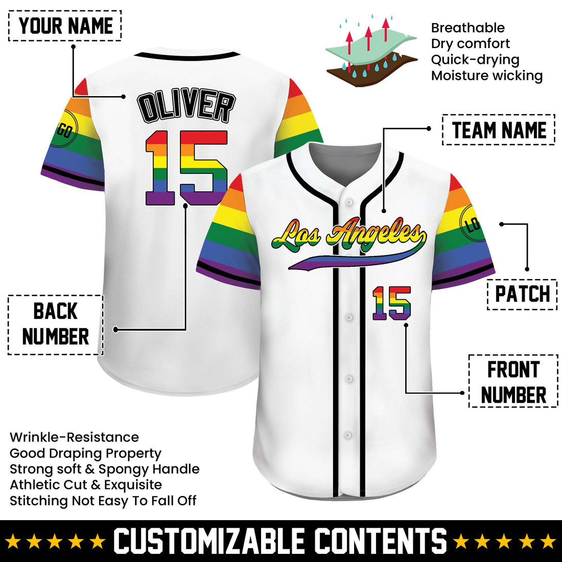 Personalized White LGBTQ Rainbow Pride Custom Jersey