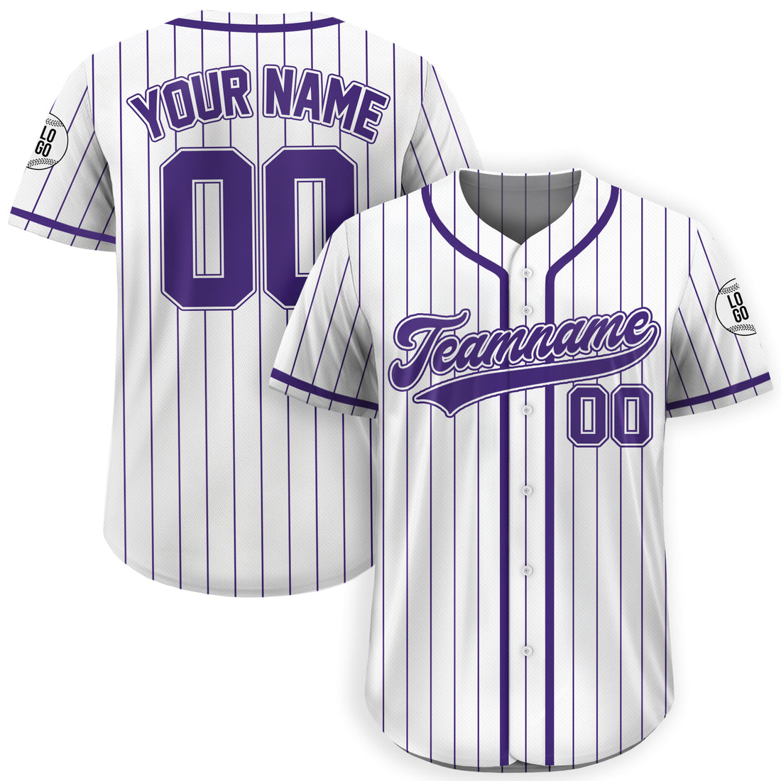 Personalized White Purple Vertical Stripe Baseball Uniform