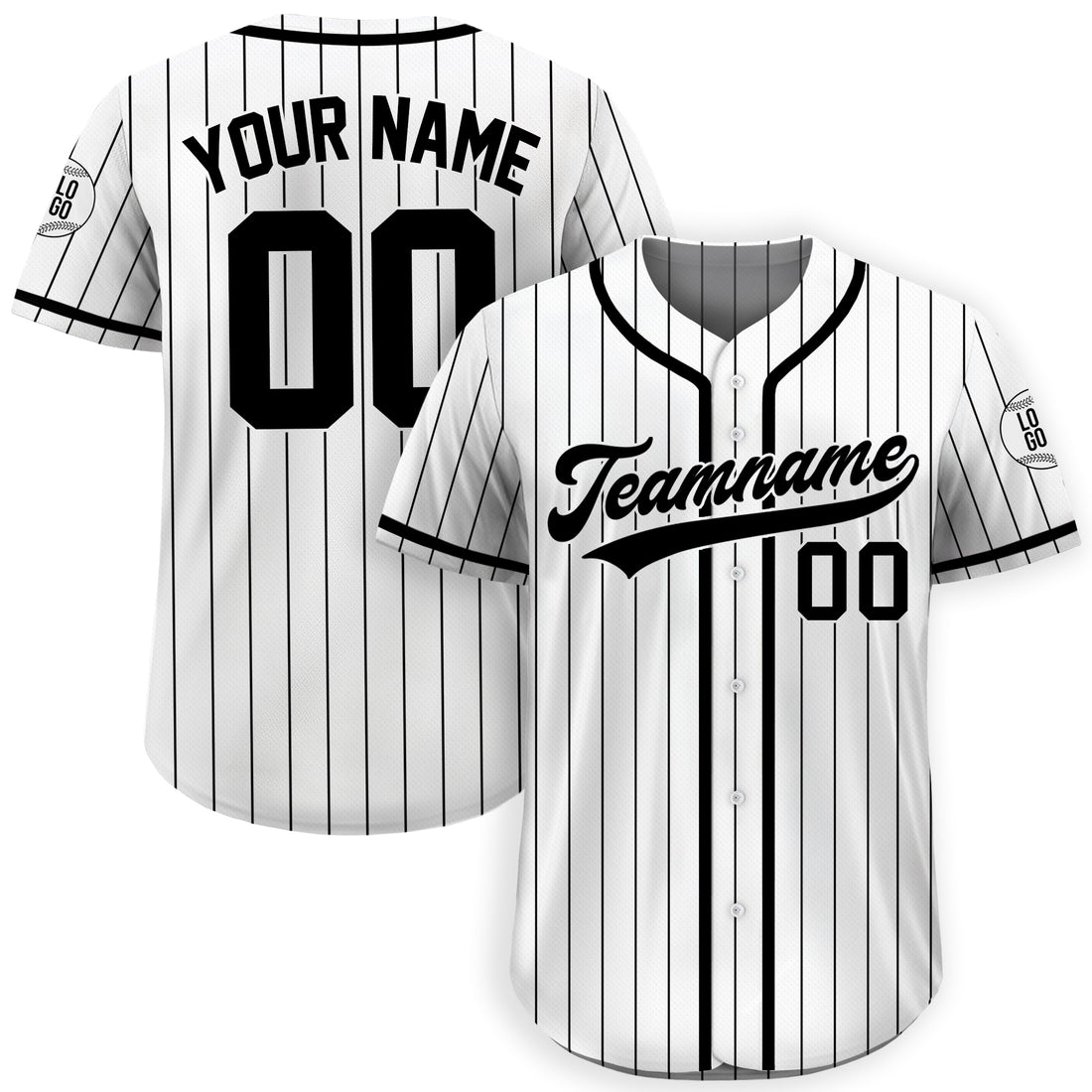 Personalized White and Black Pinstripe Baseball Jersey