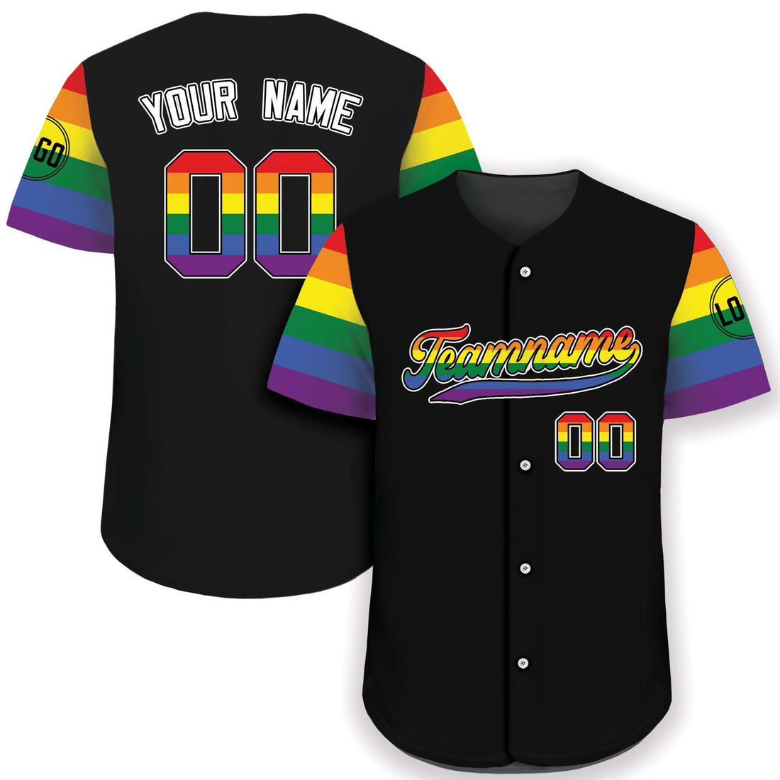 Rainbow Flag LGBTQ+ Pride Custom Black Baseball Jersey