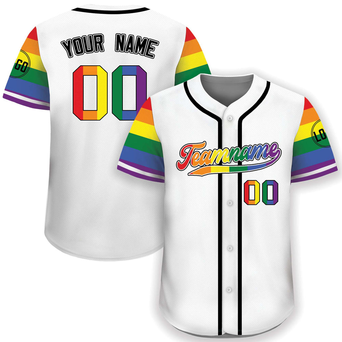 Rainbow Flag LGBTQ+ Pride Custom White Baseball Jersey