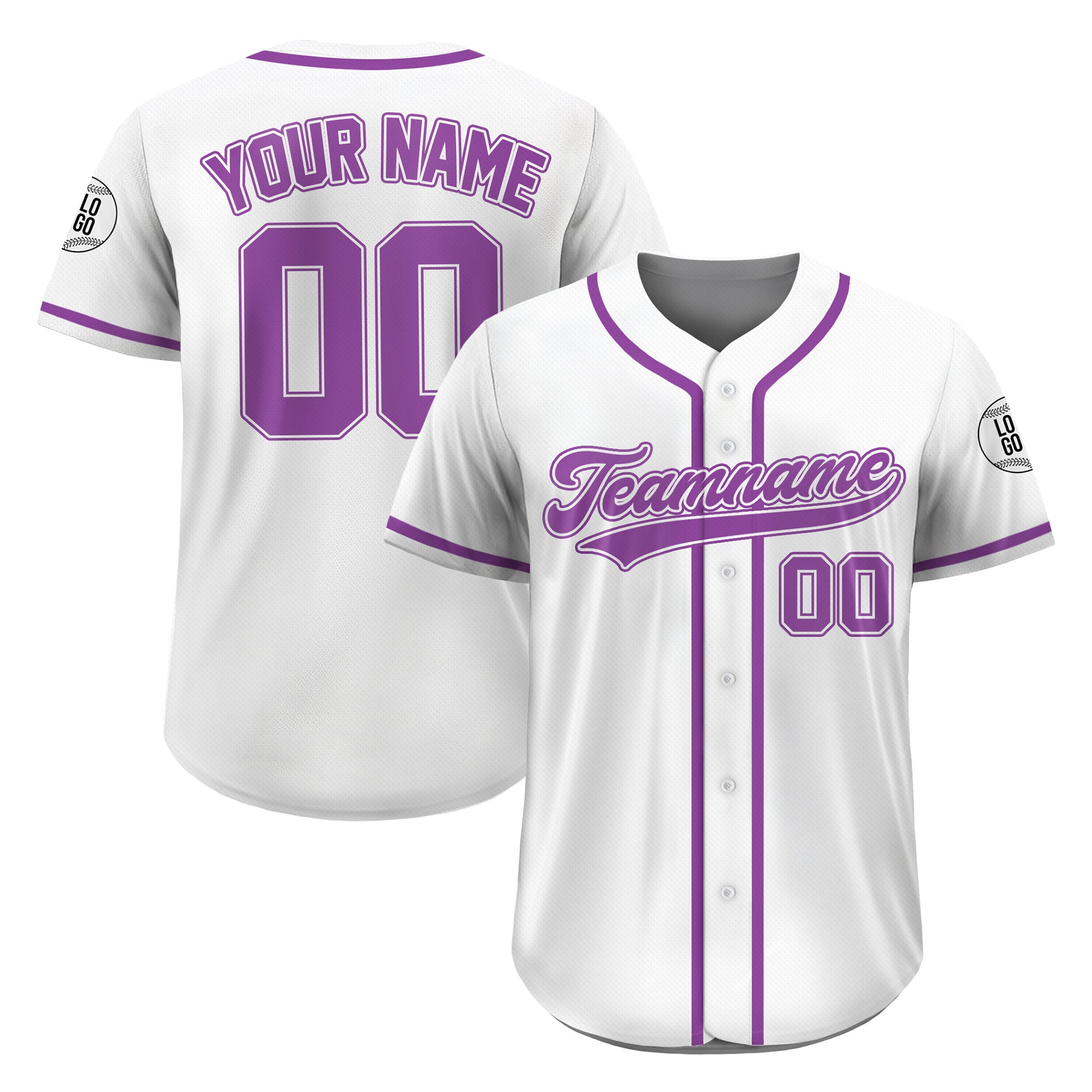 Custom Classic White Purple Baseball Jersey, Personalized Team Shirt with Name Number