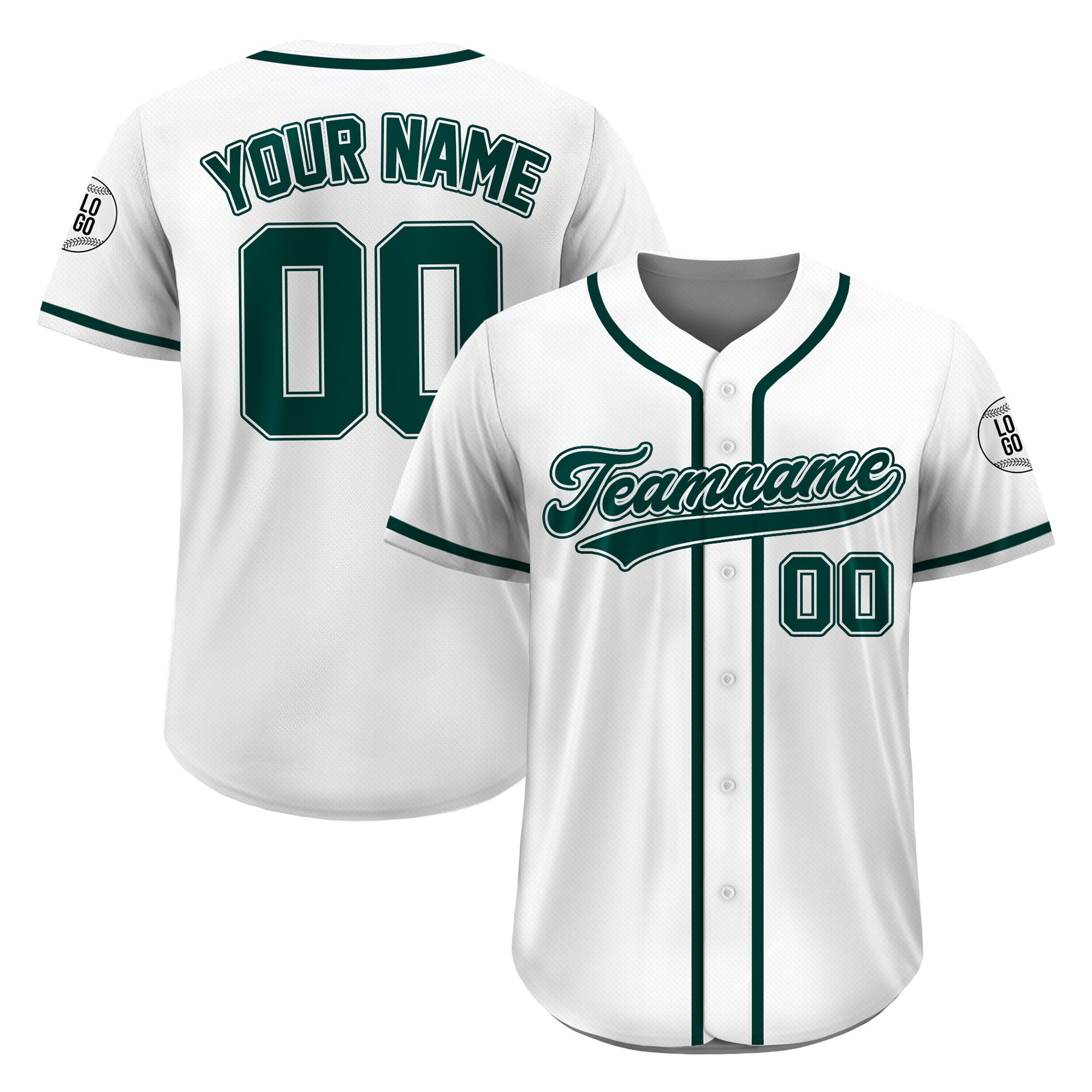 Custom Classic White Green Baseball Jersey, Personalized Name Number Team Uniform for Youth Adults