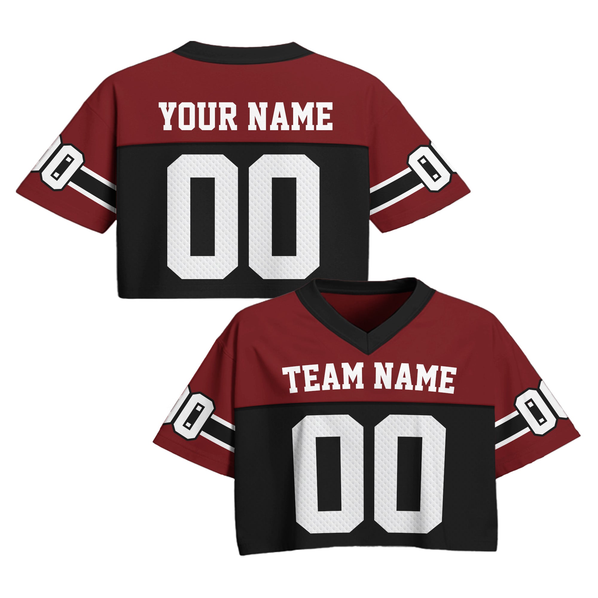 Personalized Maroon Black Cropped Football Jersey, Stylish Cropped Jersey for Women