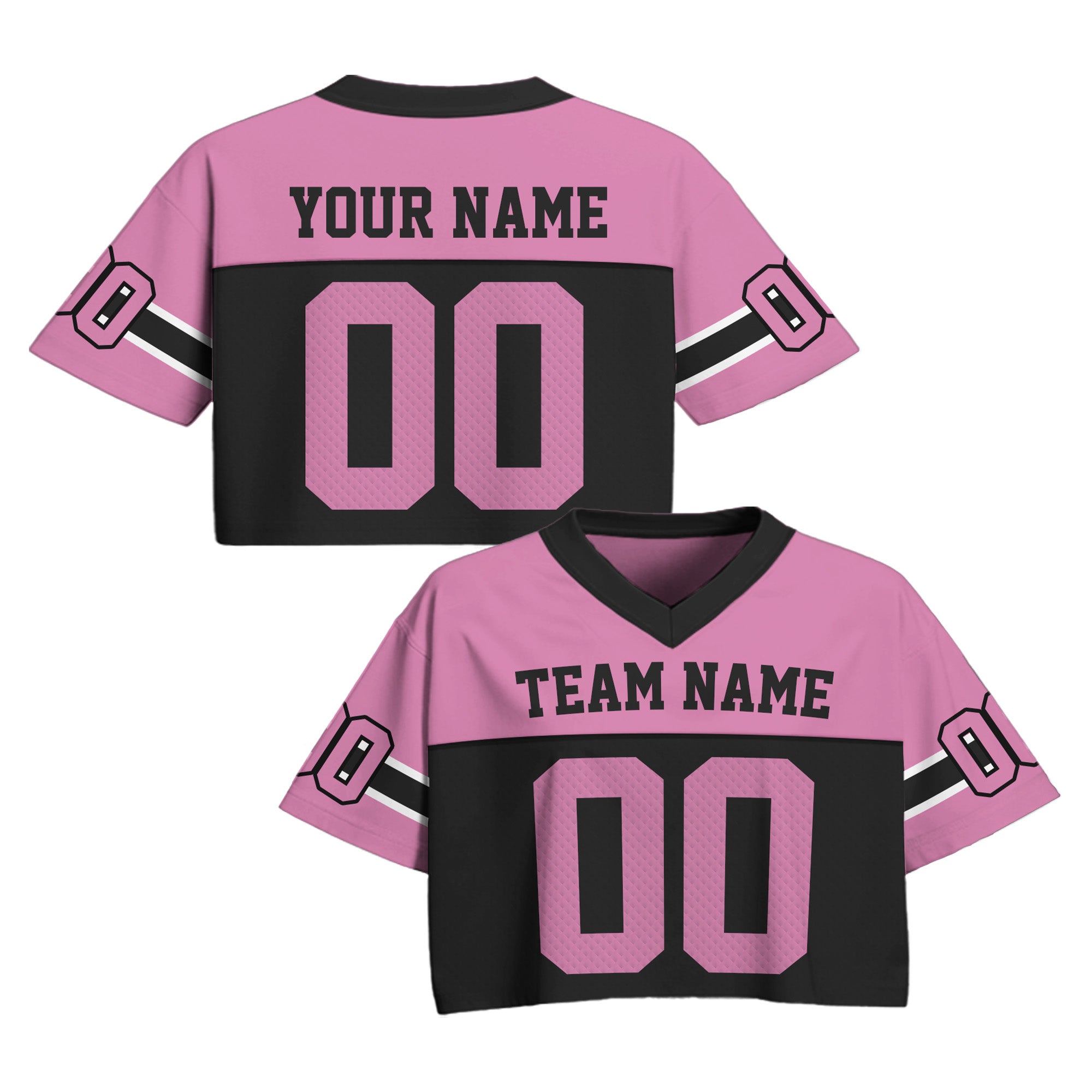 Personalized Pink Black Cropped Football Jersey, Fashionable Cropped Jersey for a Gameday Outfit