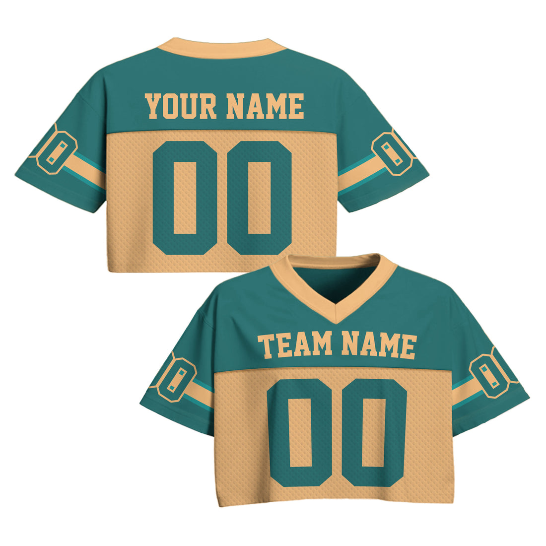 Personalized Teal Gold Cropped Football Jersey, Sporty Cropped Football Jersey for Concerts and Festivals