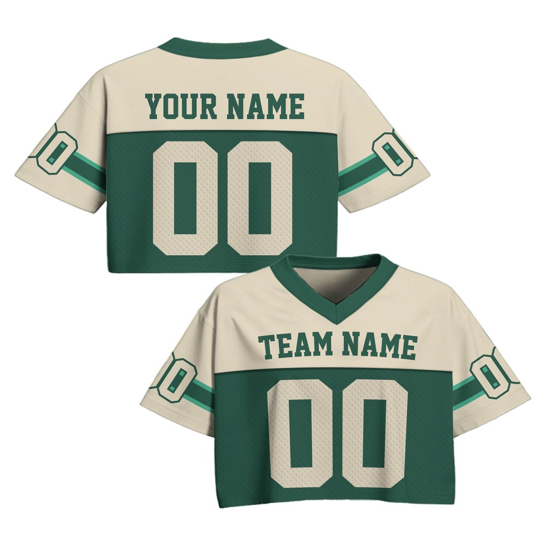 Personalized Green Beige Cropped Football Jersey, Vintage Cropped Football Jersey