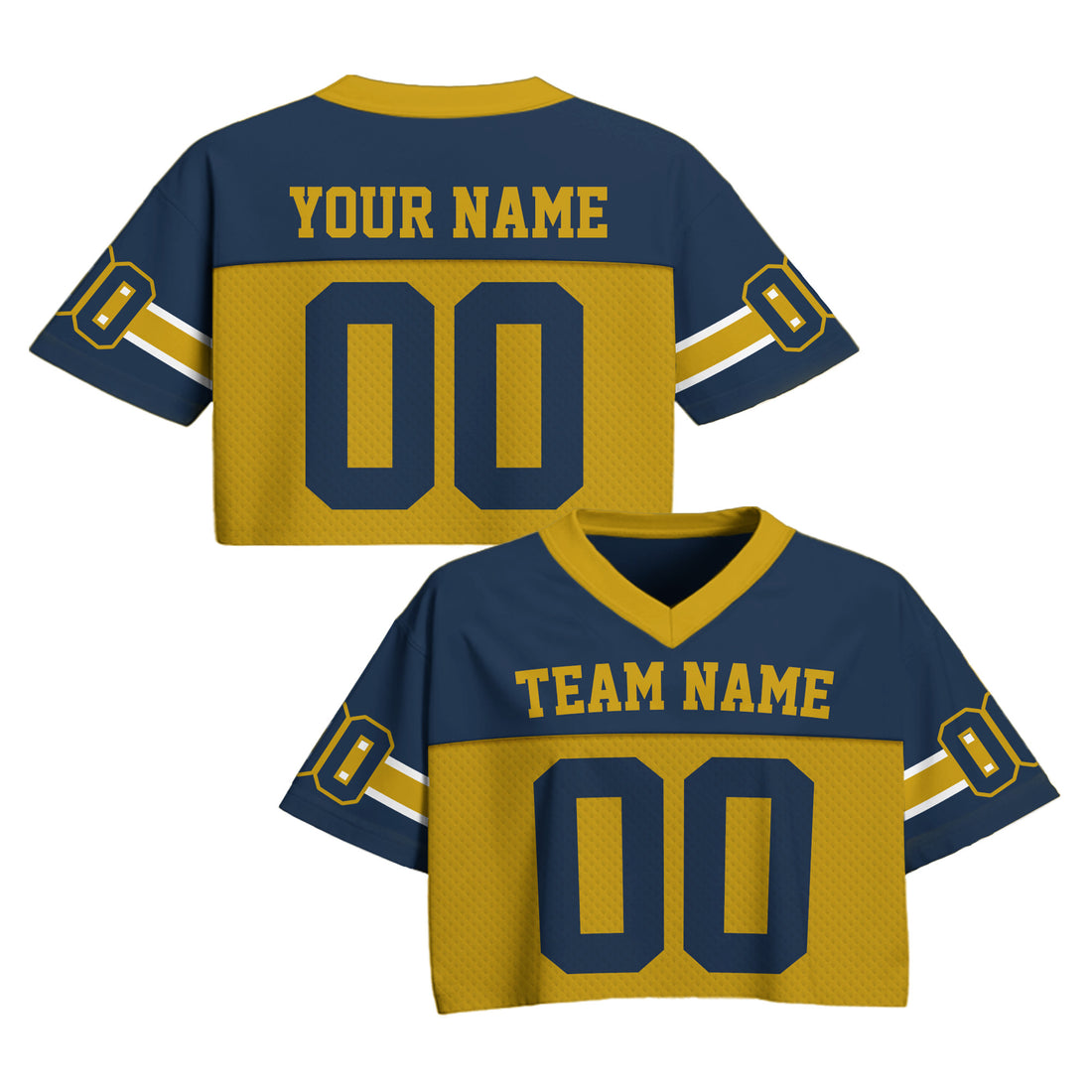 Personalized Navy Gold Cropped Football Jersey, Trendy Cropped Football Jersey Top for Women