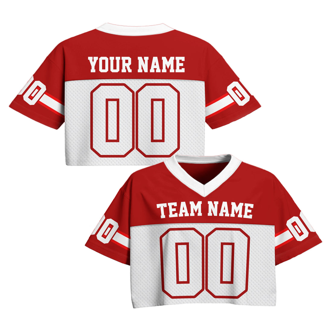 Custom Red White Cropped Football Jersey, Streetwear for Women Girl