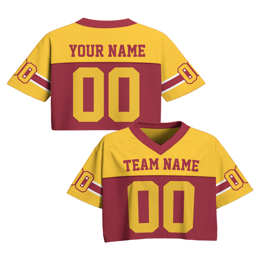 Personalized Yellow Maroon Cropped Football Jersey, Personalized Streetwear for Women Girl