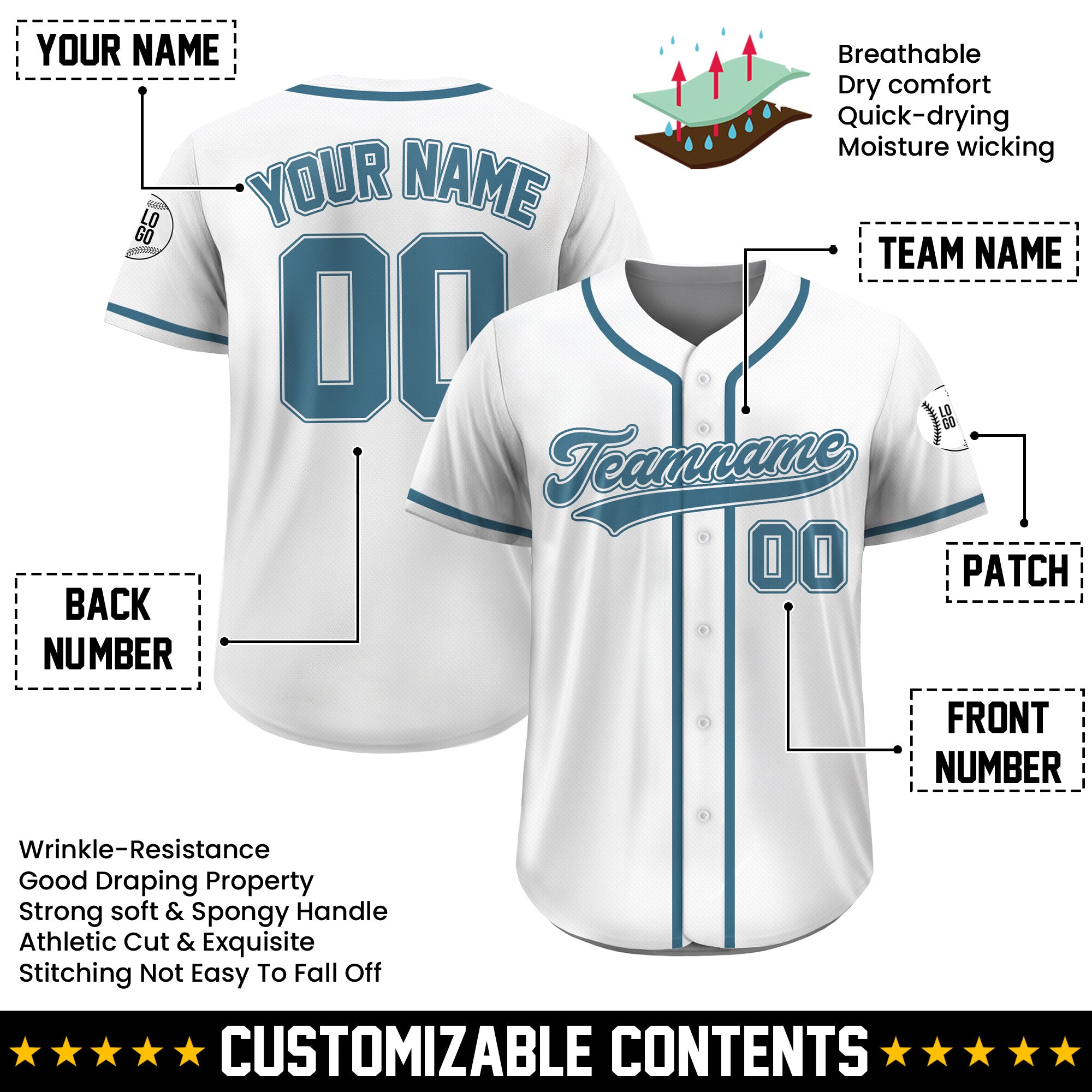 Custom White Light Blue Baseball Jersey, Personalized Jersey for Teams or Fans