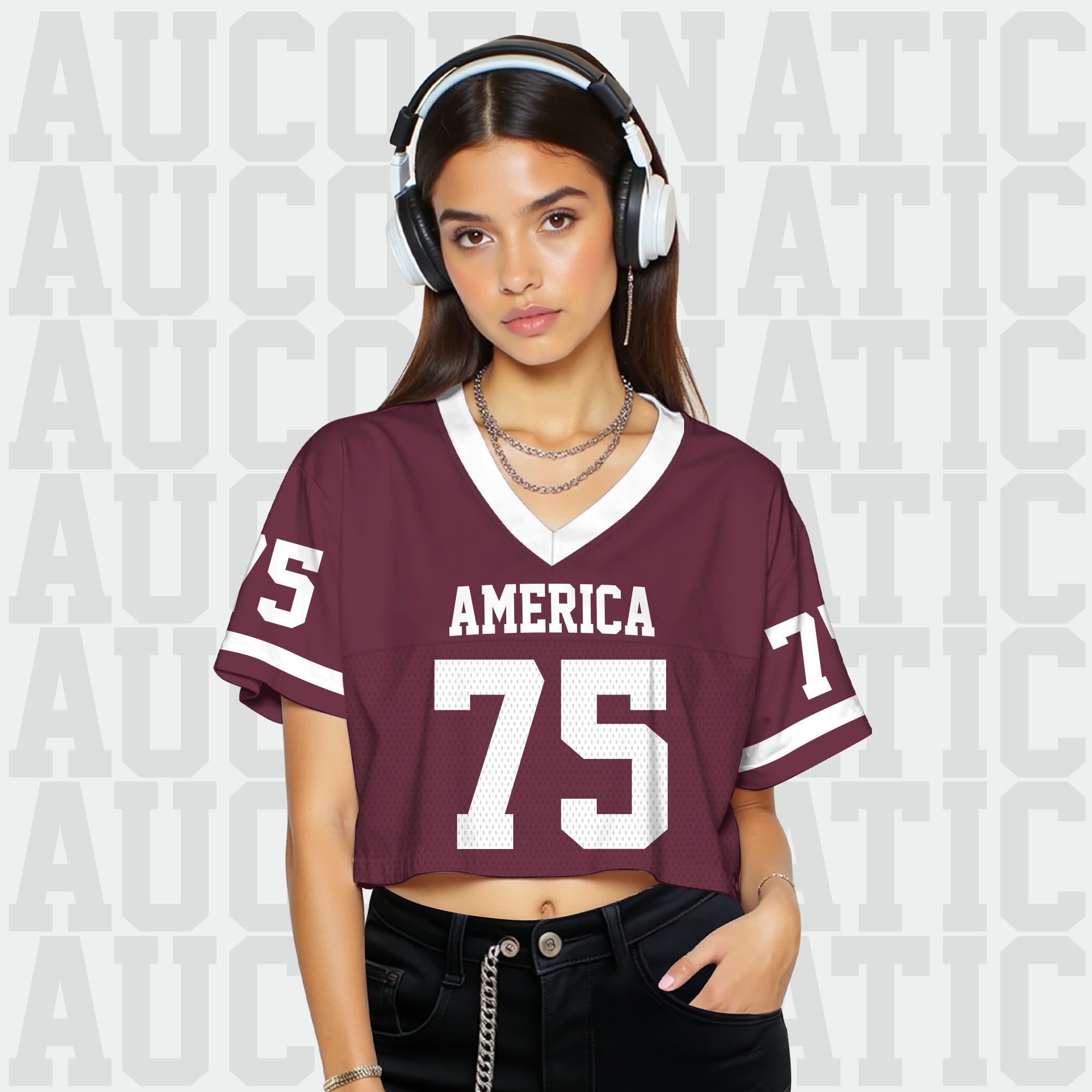 Personalized Dark Maroon White Cropped Football Jersey, Stylish Cropped Jersey for Women