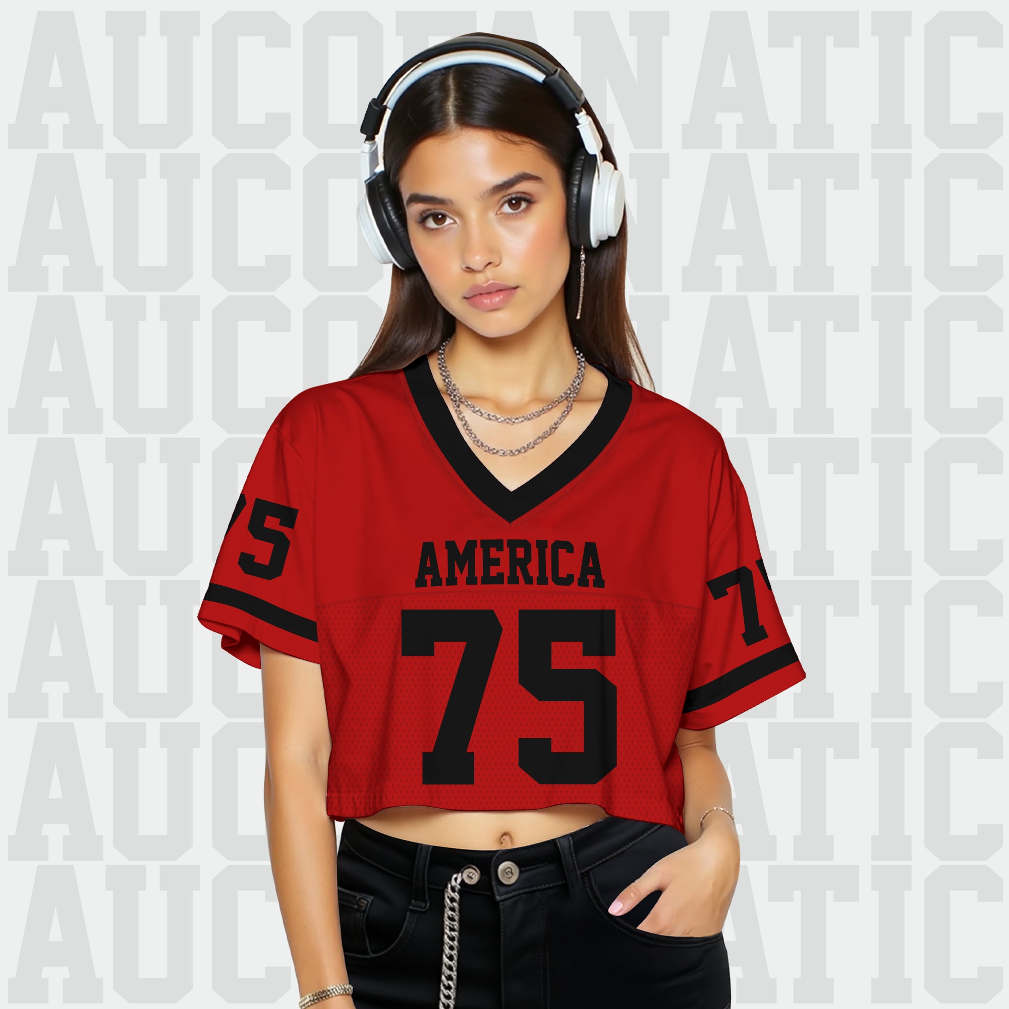 Custom Red Black Cropped Football Jersey, Women's Mesh Cropped Football Jersey for Streetwear