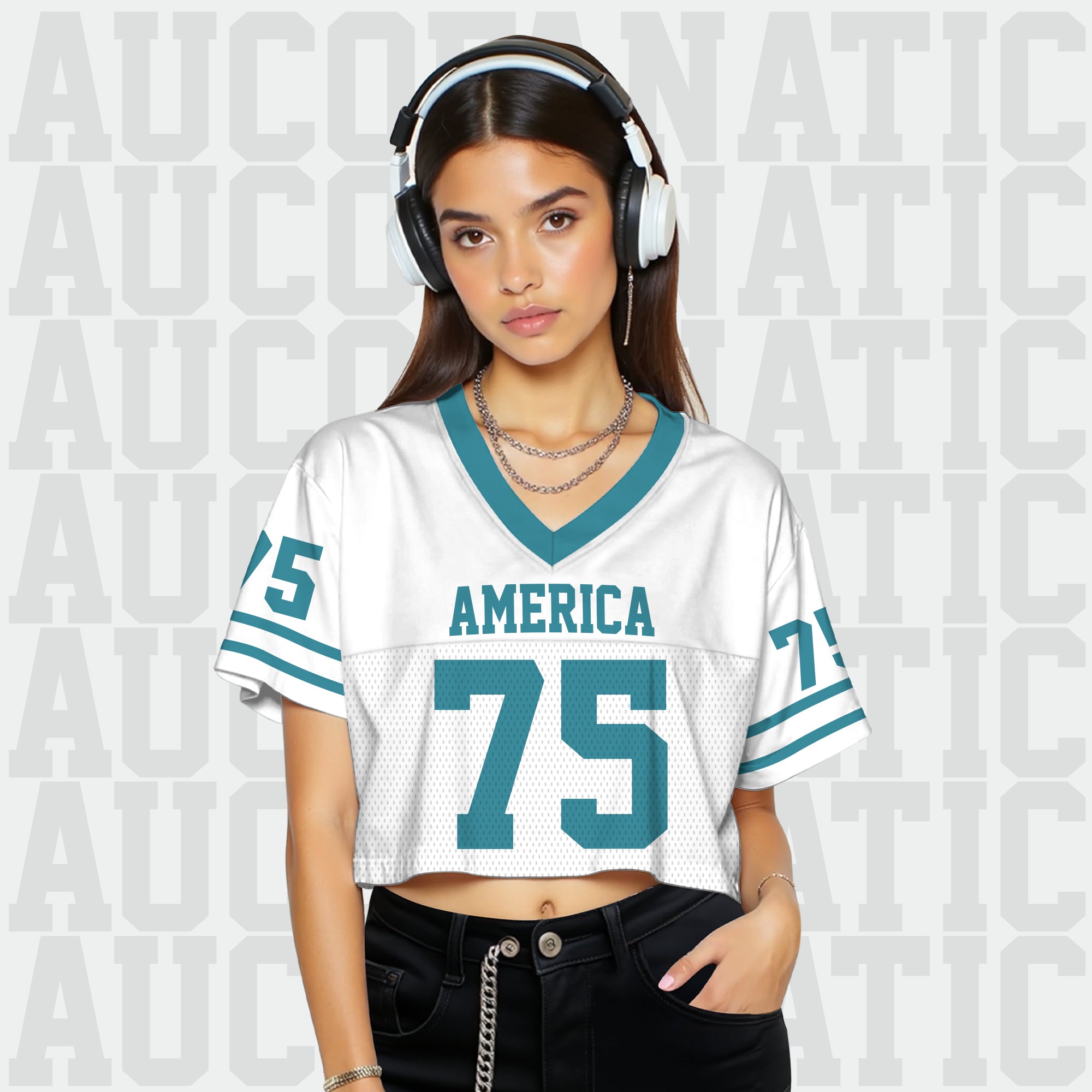 Custom White and Teal Cropped Football Jersey, Custom Fan Apparel for Game Day