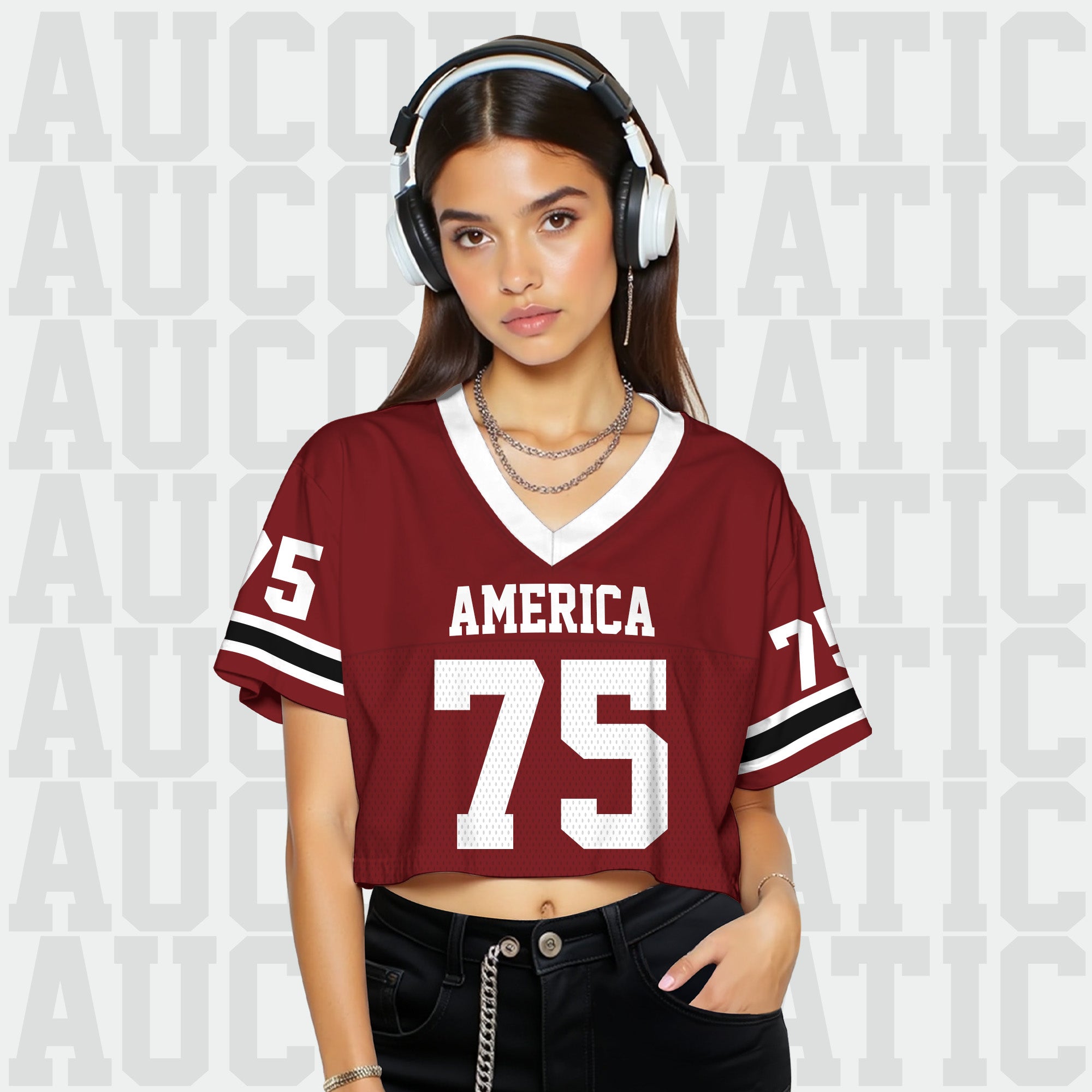 Custom Crimson Red Cropped Football Jersey, Personalized Women’s Game Day Outfit