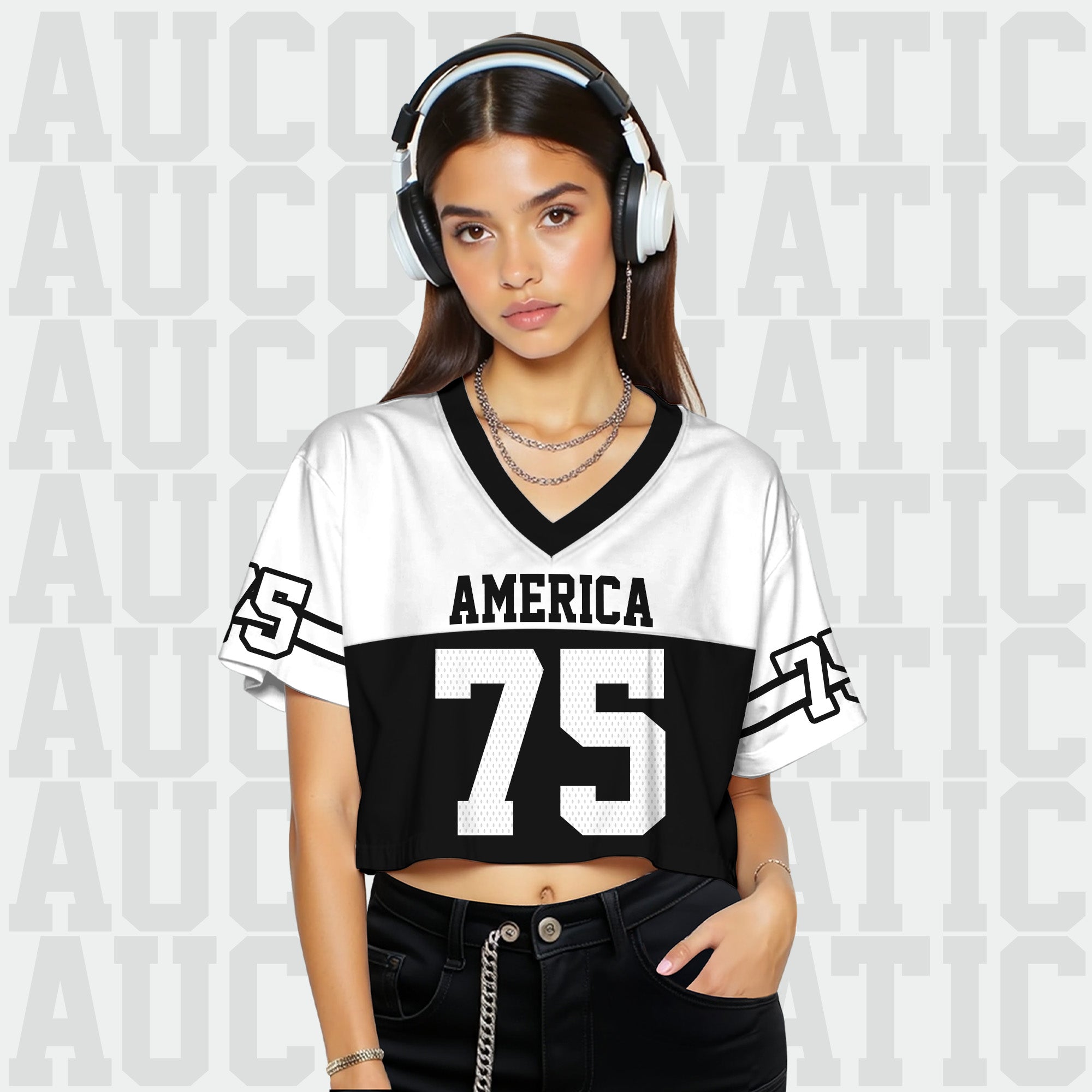 Custom Black White Cropped Football Jersey, Women's Mesh Cropped Football Jersey for Streetwear