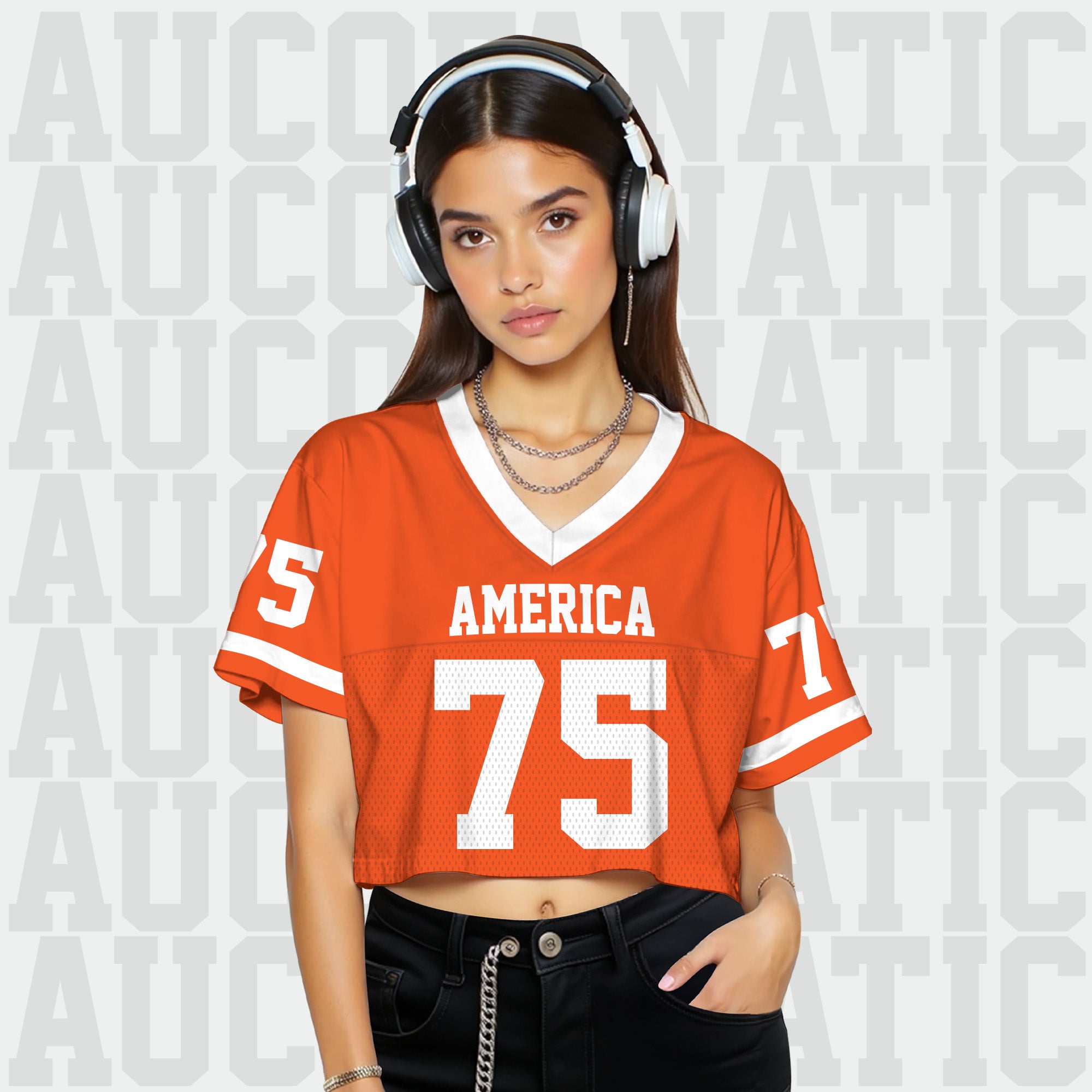 Custom Orange White Cropped Football Jersey, Sporty Cropped Football Jersey for Concerts and Festivals