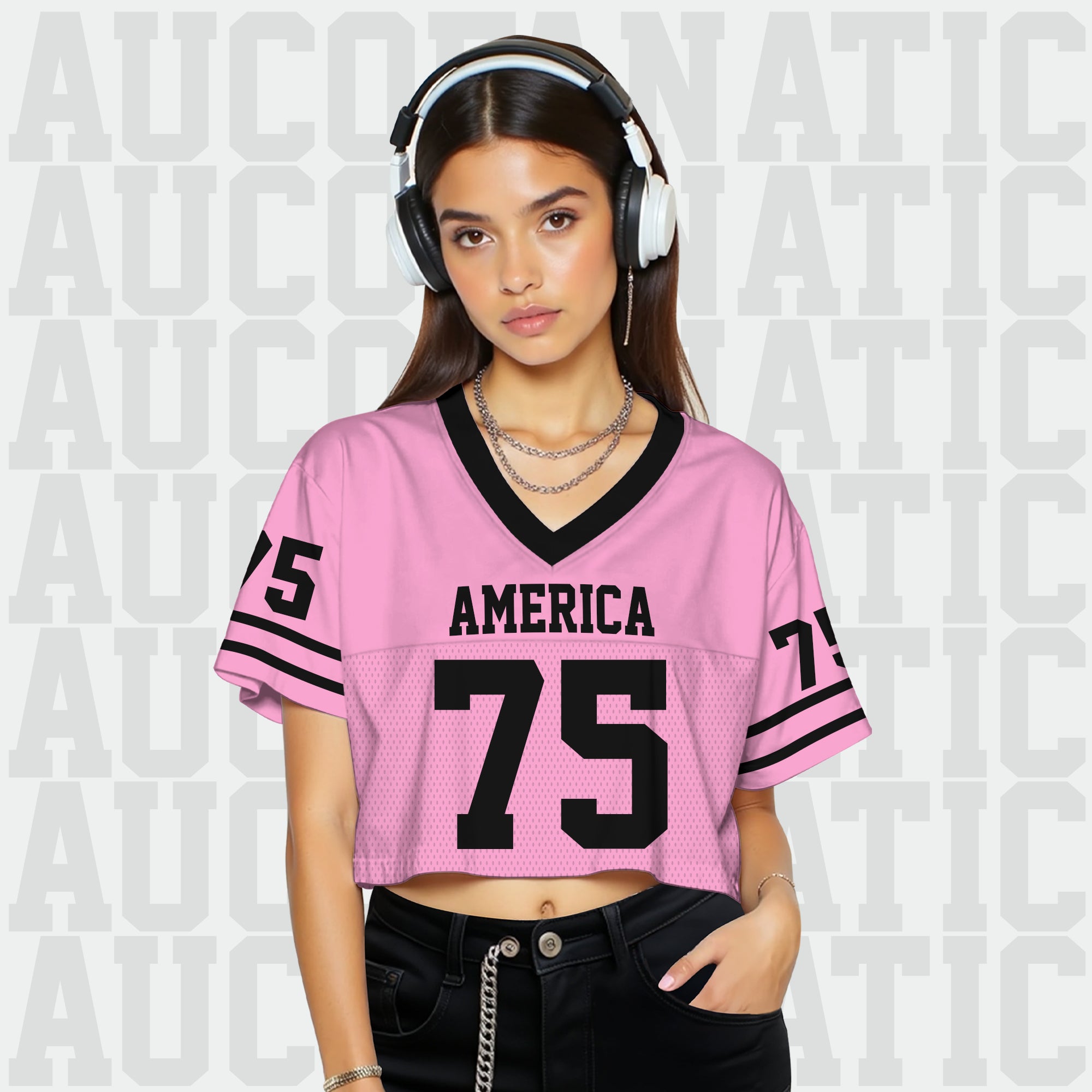 Custom Pink Black Cropped Football Jersey, Personalized Sports Girl Outfit