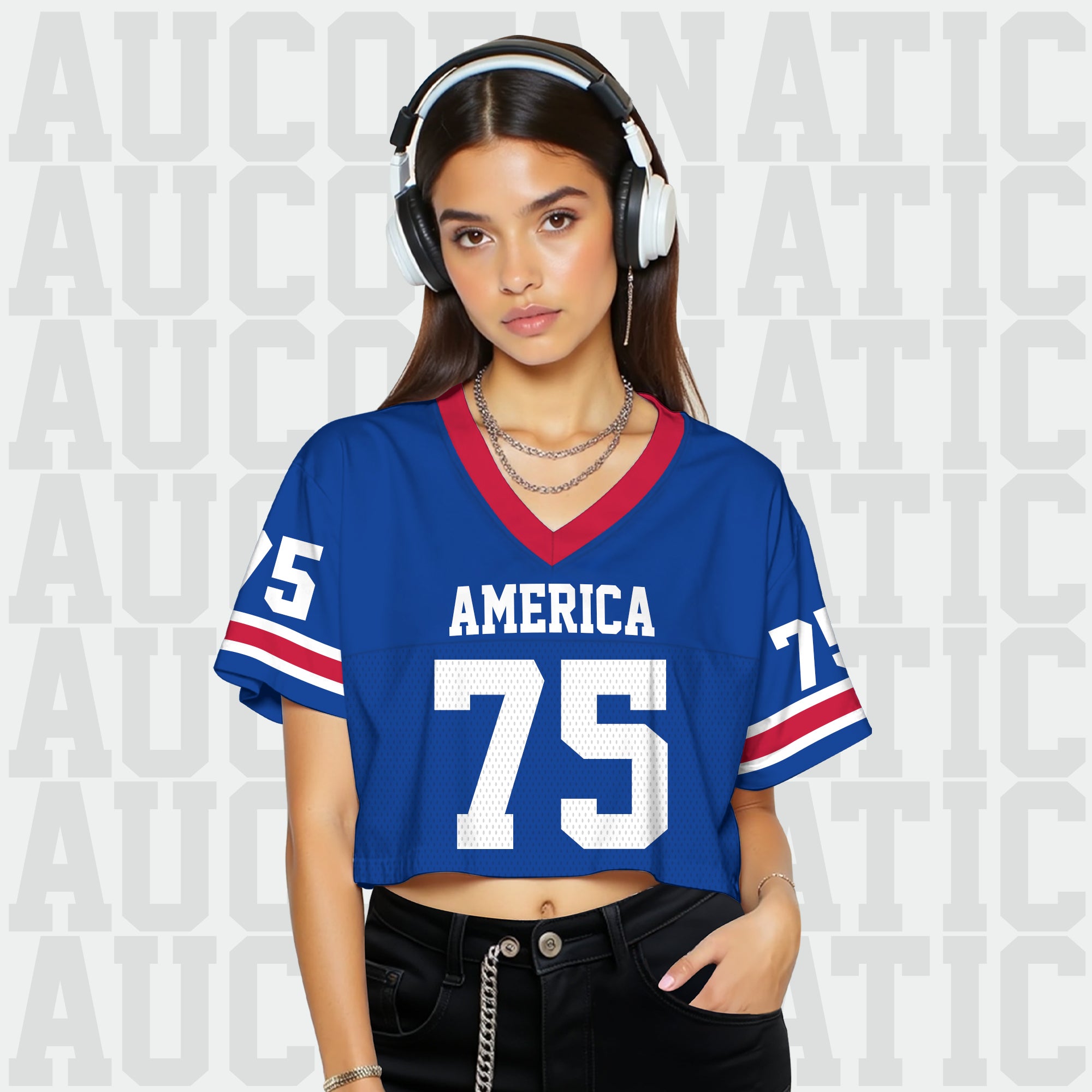 Custom Royal Blue Cropped Football Jersey, Personalized Game Day Outfit for Women Girl