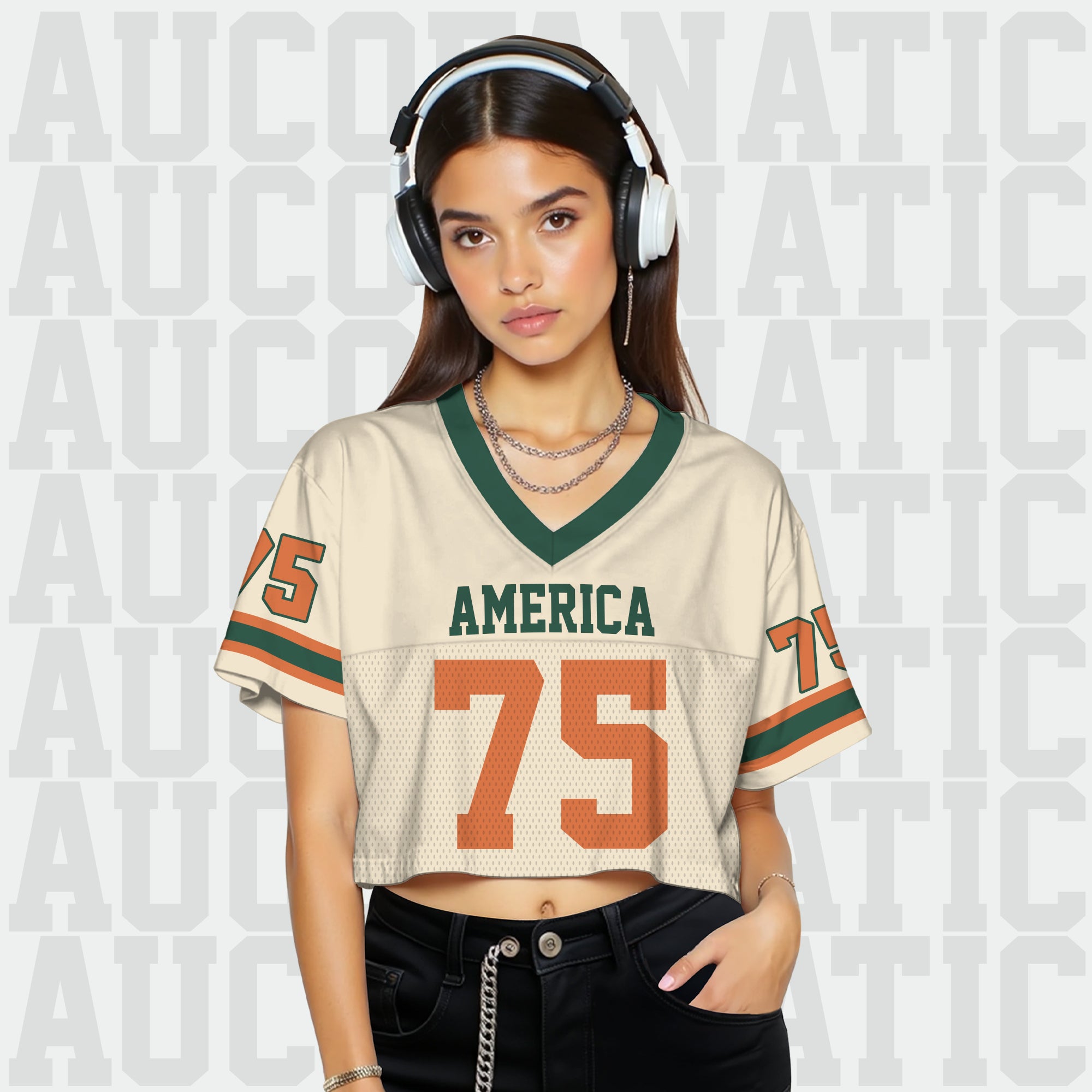 Custom Cream Orange Cropped Football Jersey, Personalized Streetwear for Women Girl