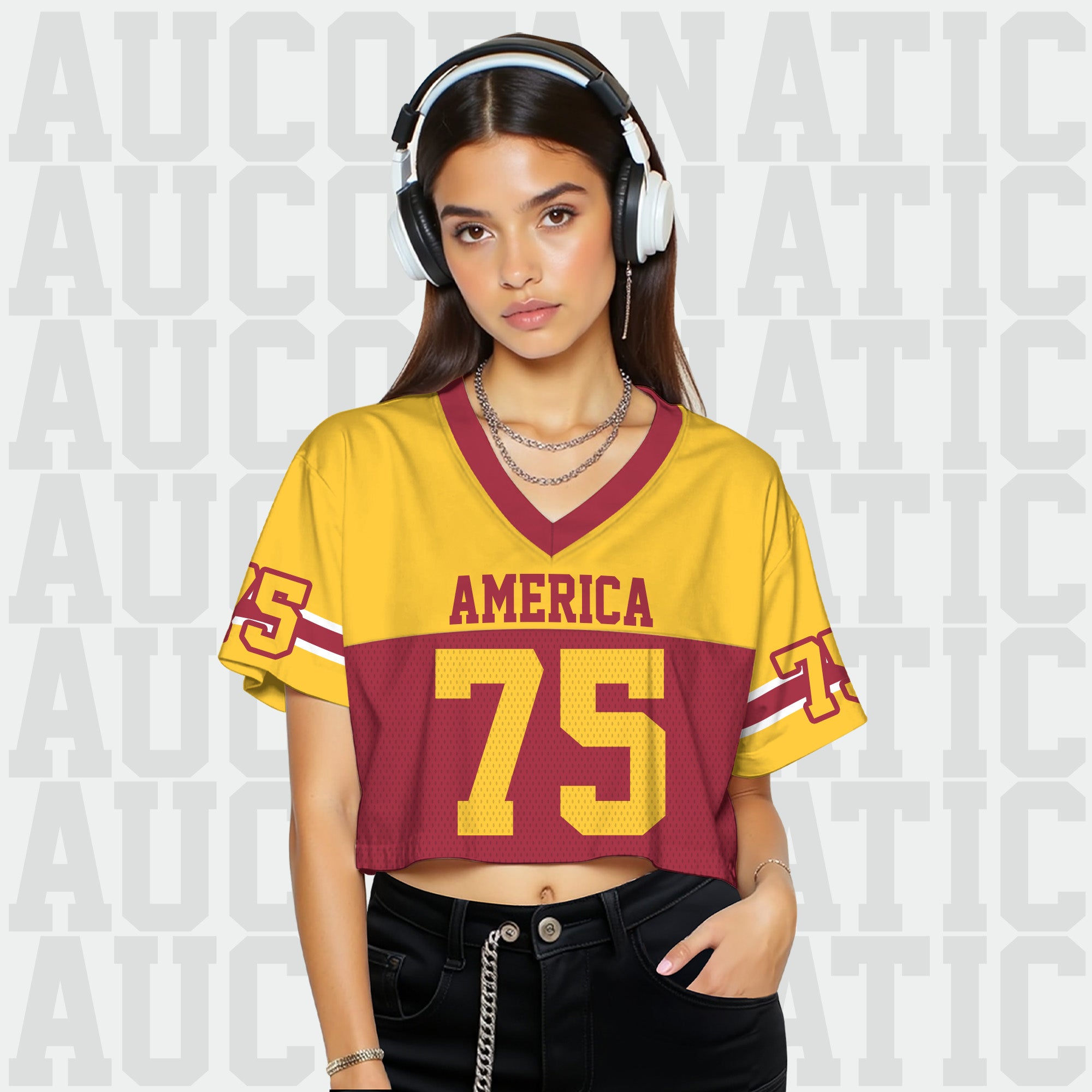 Personalized Yellow Maroon Cropped Football Jersey, Personalized Streetwear for Women Girl