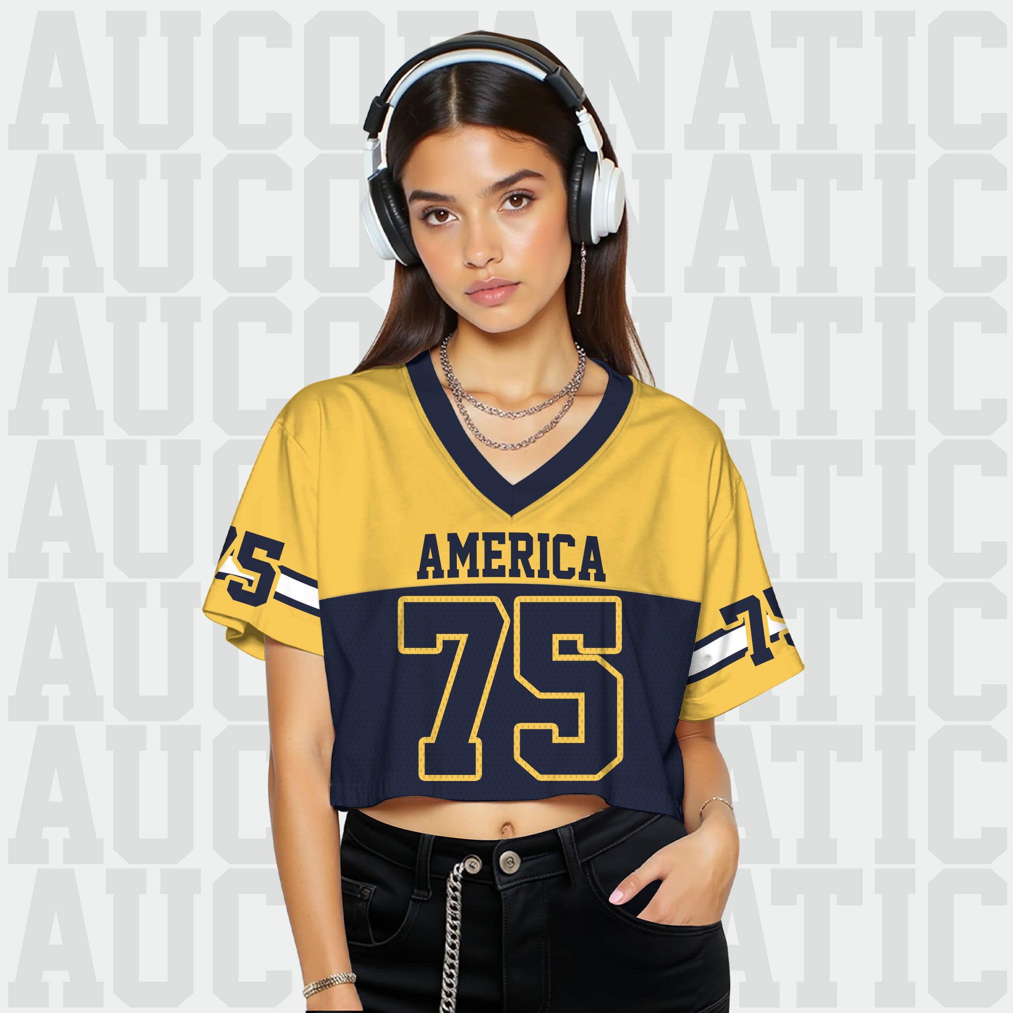 Personalized Yellow Navy Cropped Football Jersey, Gift for Her
