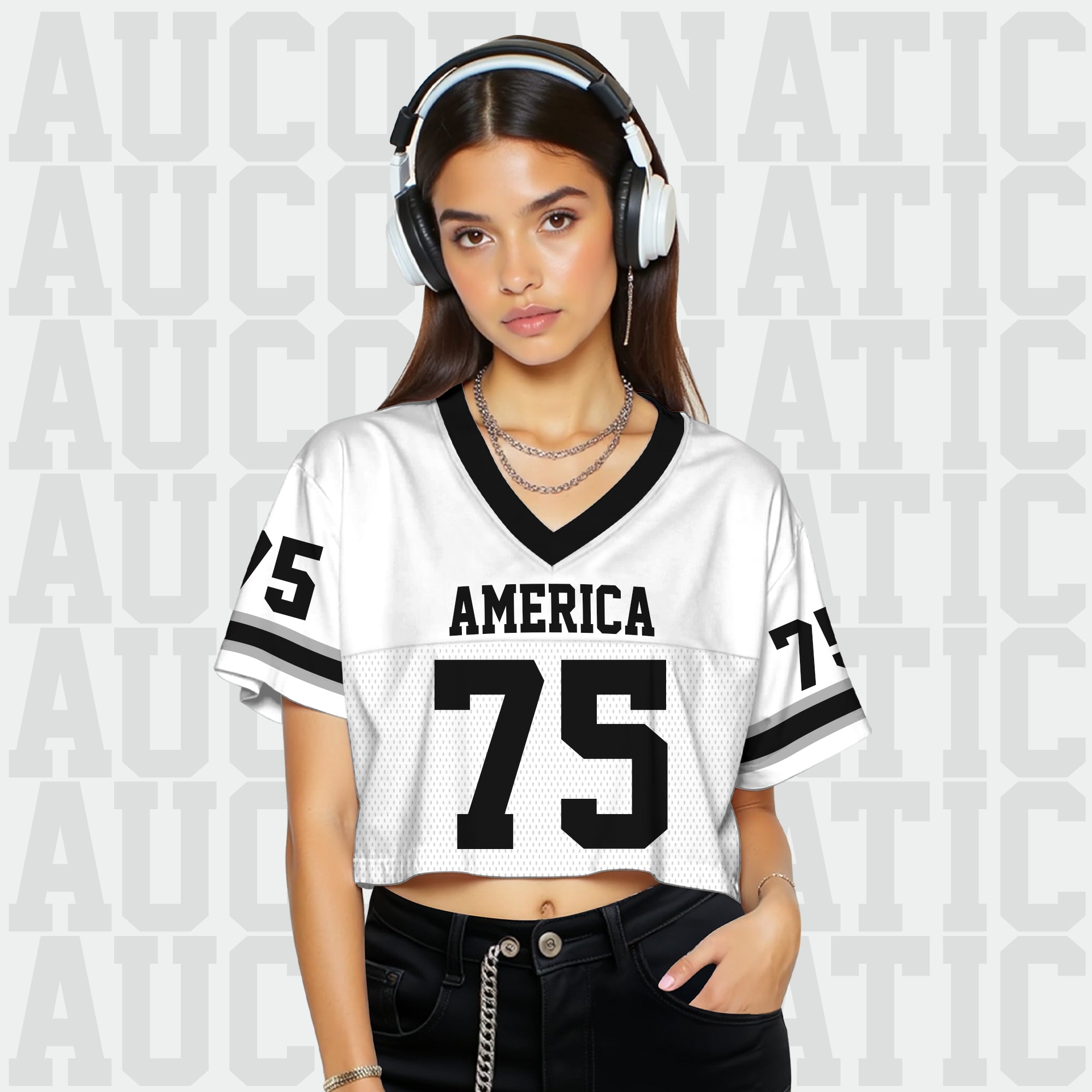 Custom White Black Cropped Football Jersey, Hip Hop Streetwear