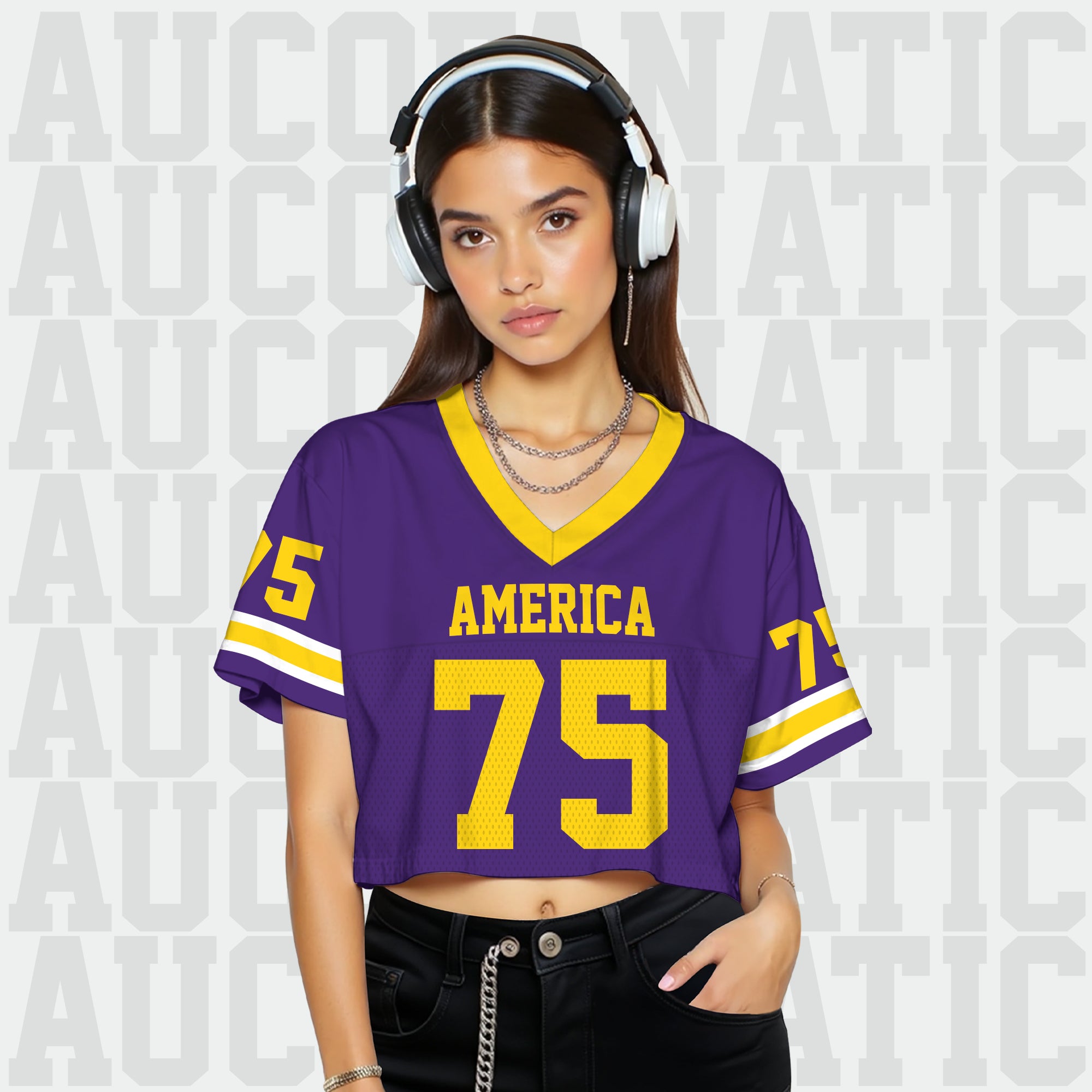 Custom Purple Gold Cropped Football Jersey, Personalized Game Day Outfit for Women Girl
