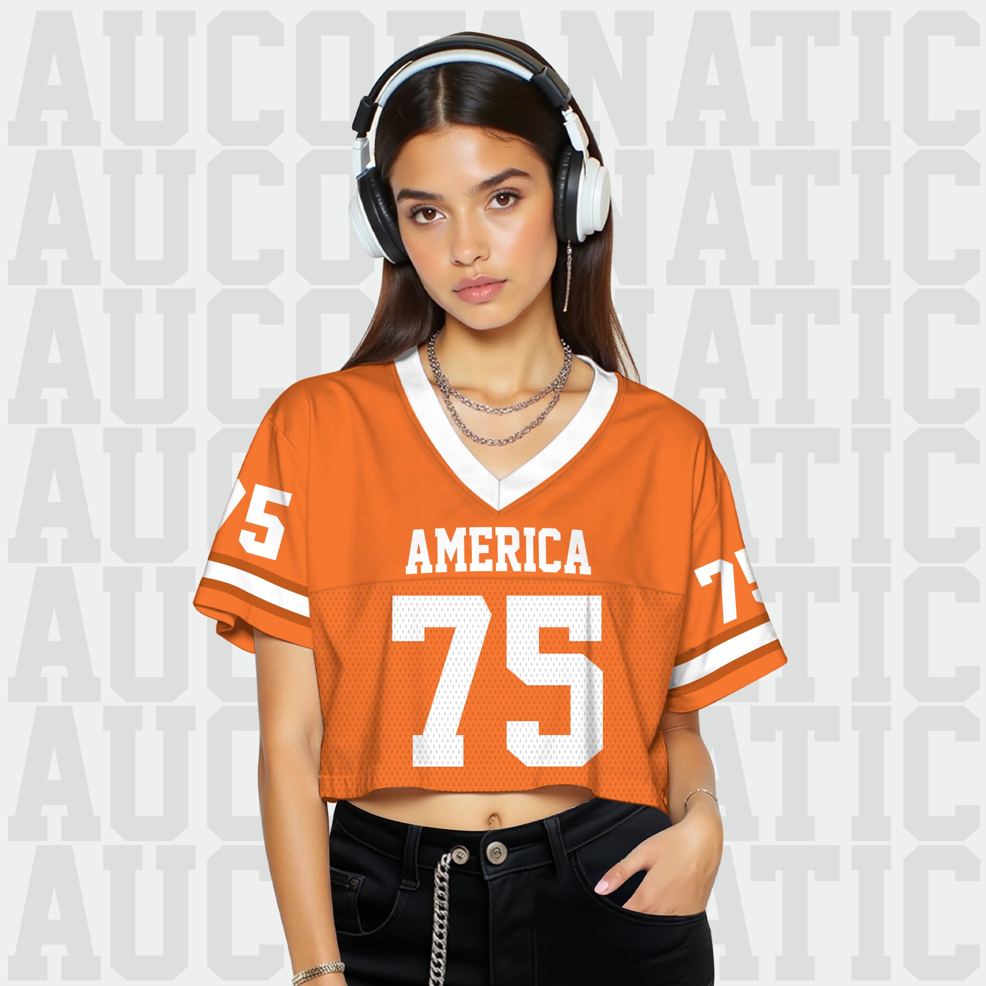 Custom Orange Cropped Football Jersey, Personalized Women’s Game Day Outfit