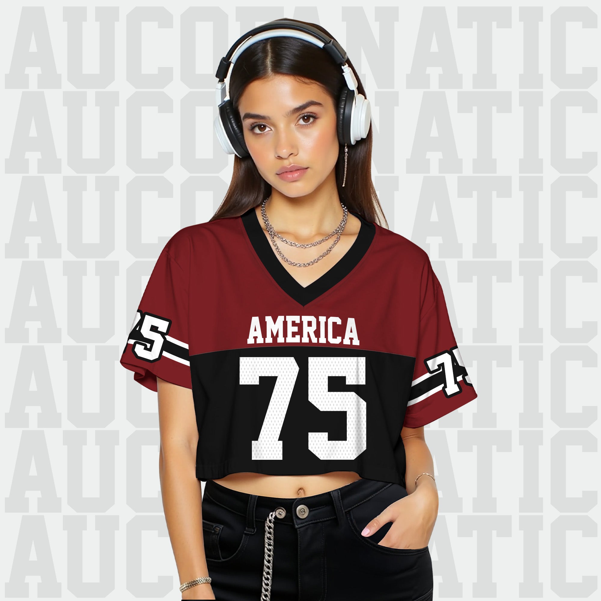 Personalized Maroon Black Cropped Football Jersey, Stylish Cropped Jersey for Women