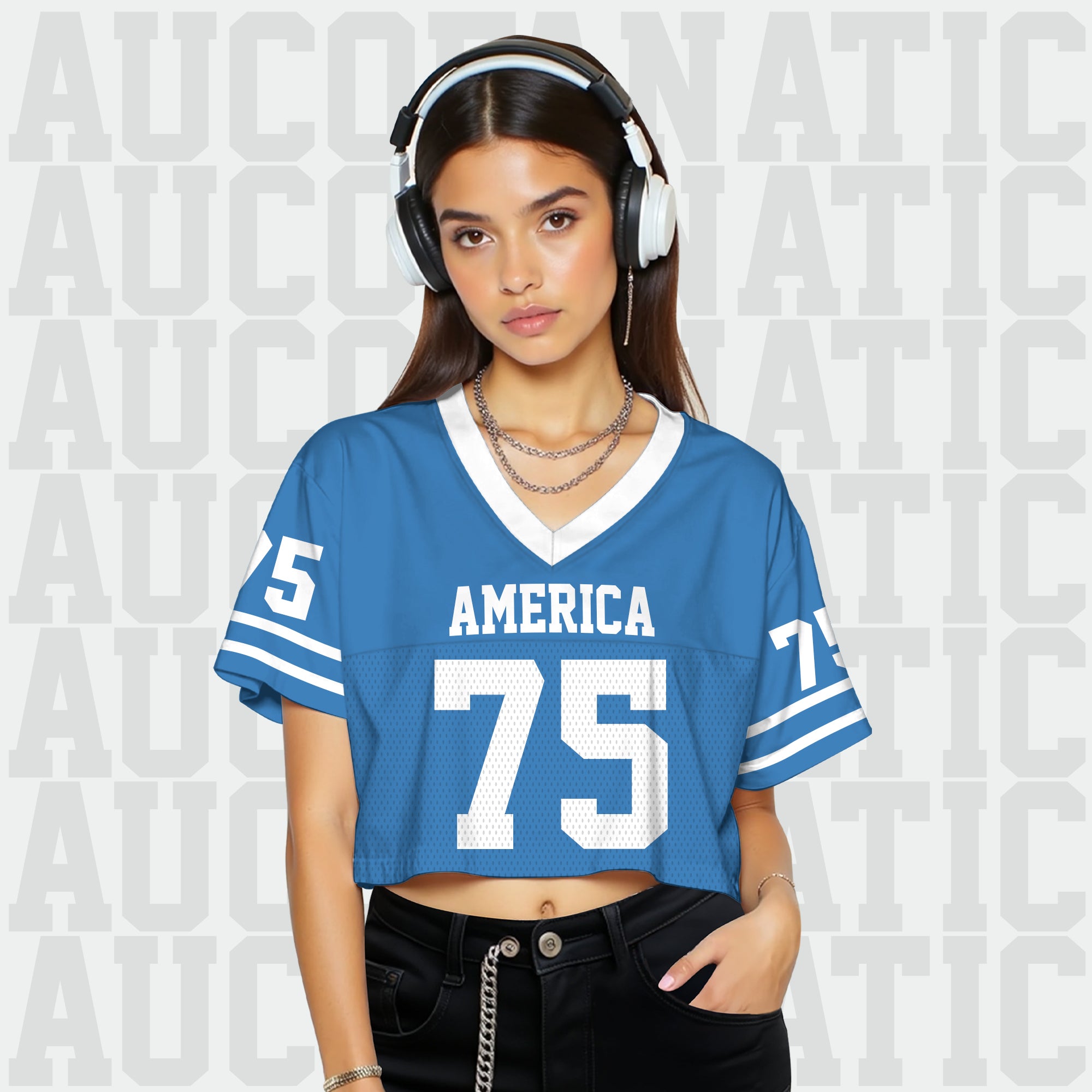 Custom Light Blue Cropped Football Jersey, Personalized Women’s Game Day Outfit