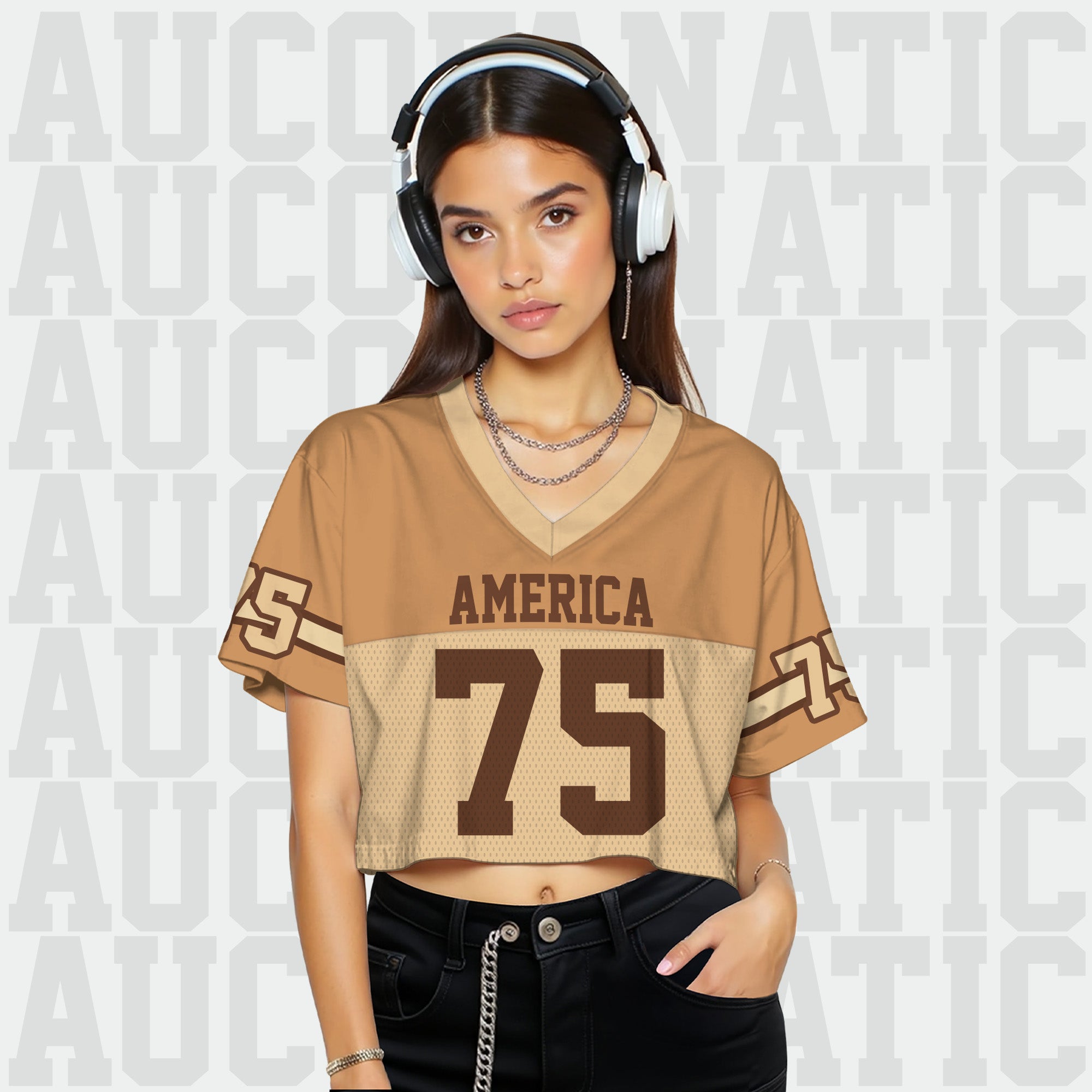 Personalized Light Brown Beige Cropped Football Jersey, Personalized Concert & Game Day Outfit