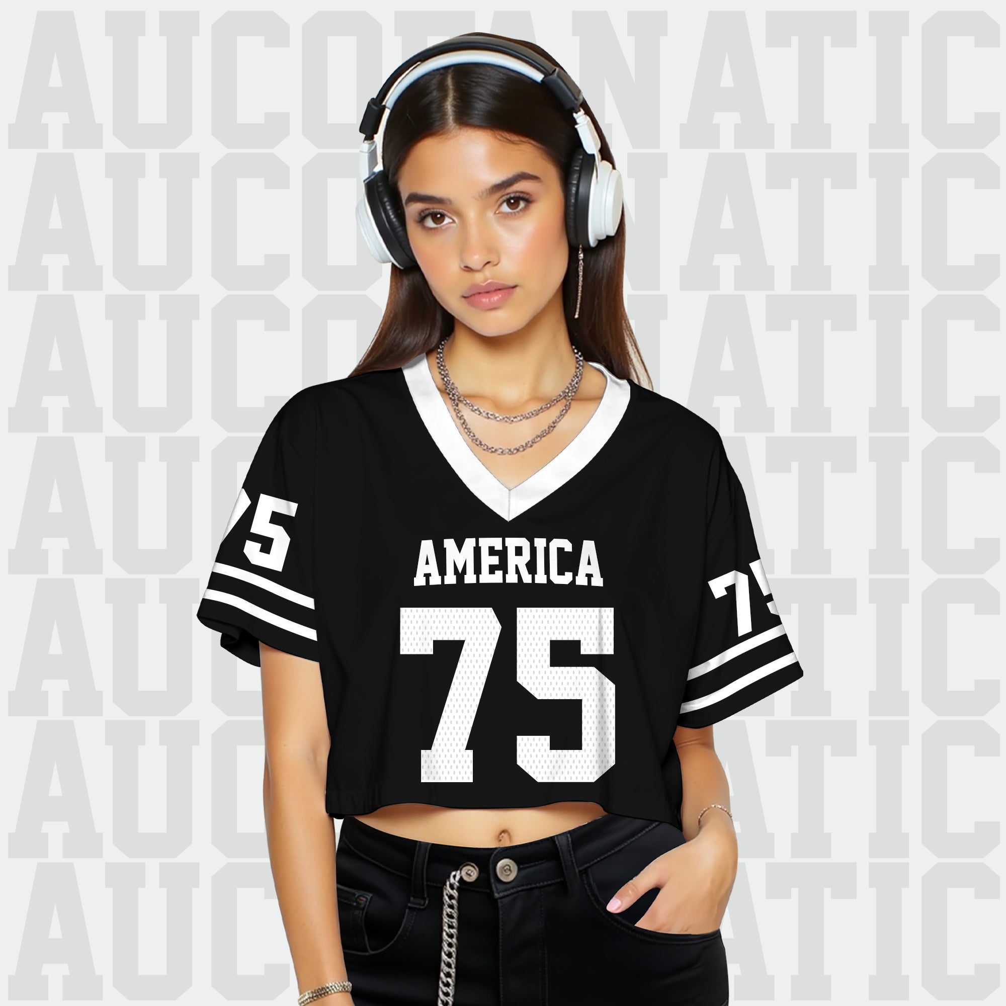 Custom Black White Cropped Football Jersey, Custom Team Name Number Crop Jersey