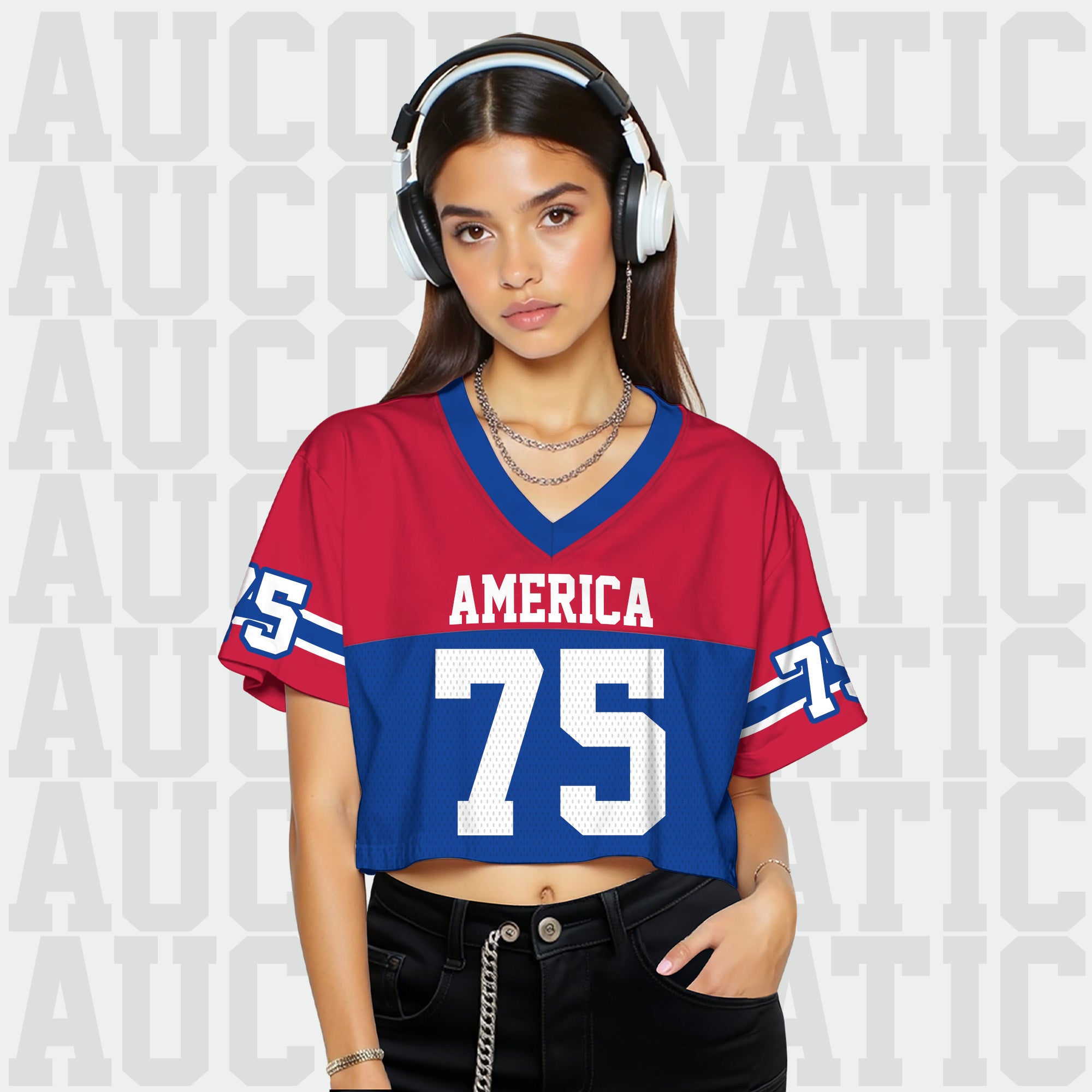 Custom Red Blue Cropped Football Jersey, Champion Mesh Cropped Football Jersey